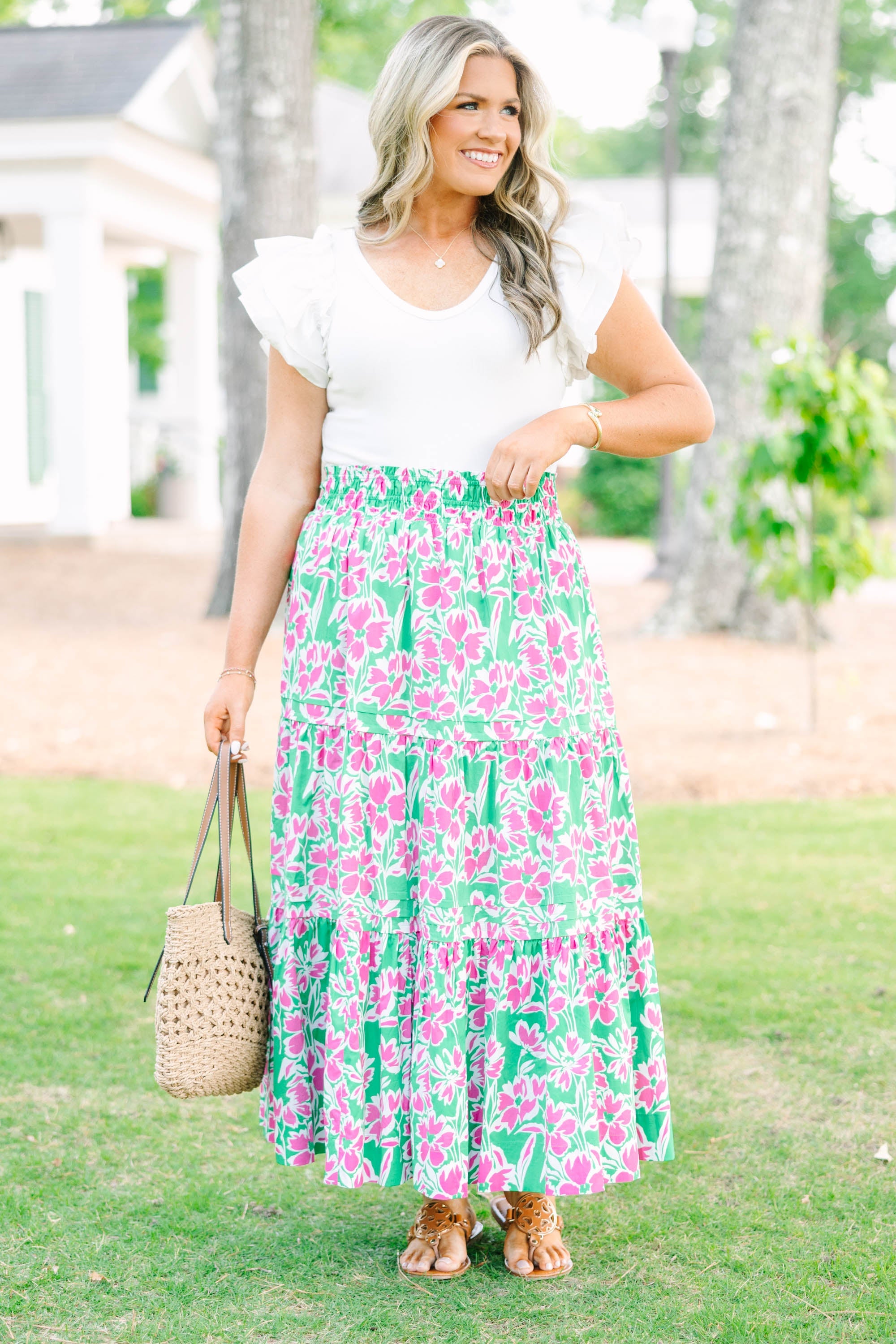 Spring Gardens Skirt, Pink-Green