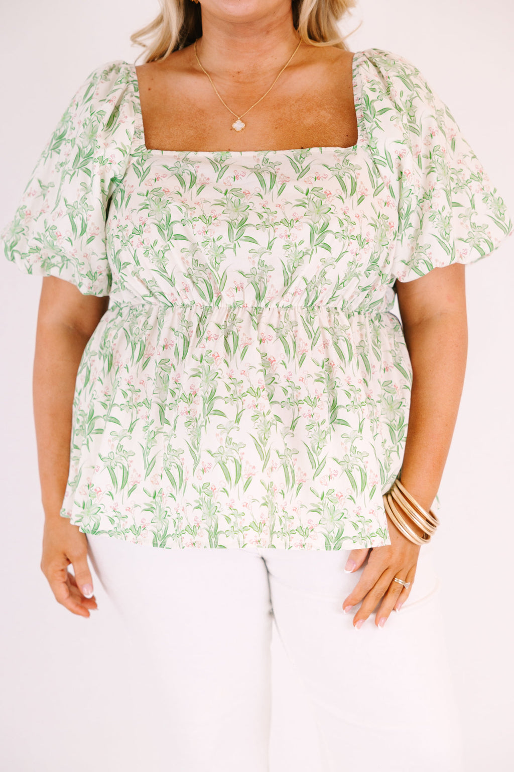 Spring Romance Top, Green Toile