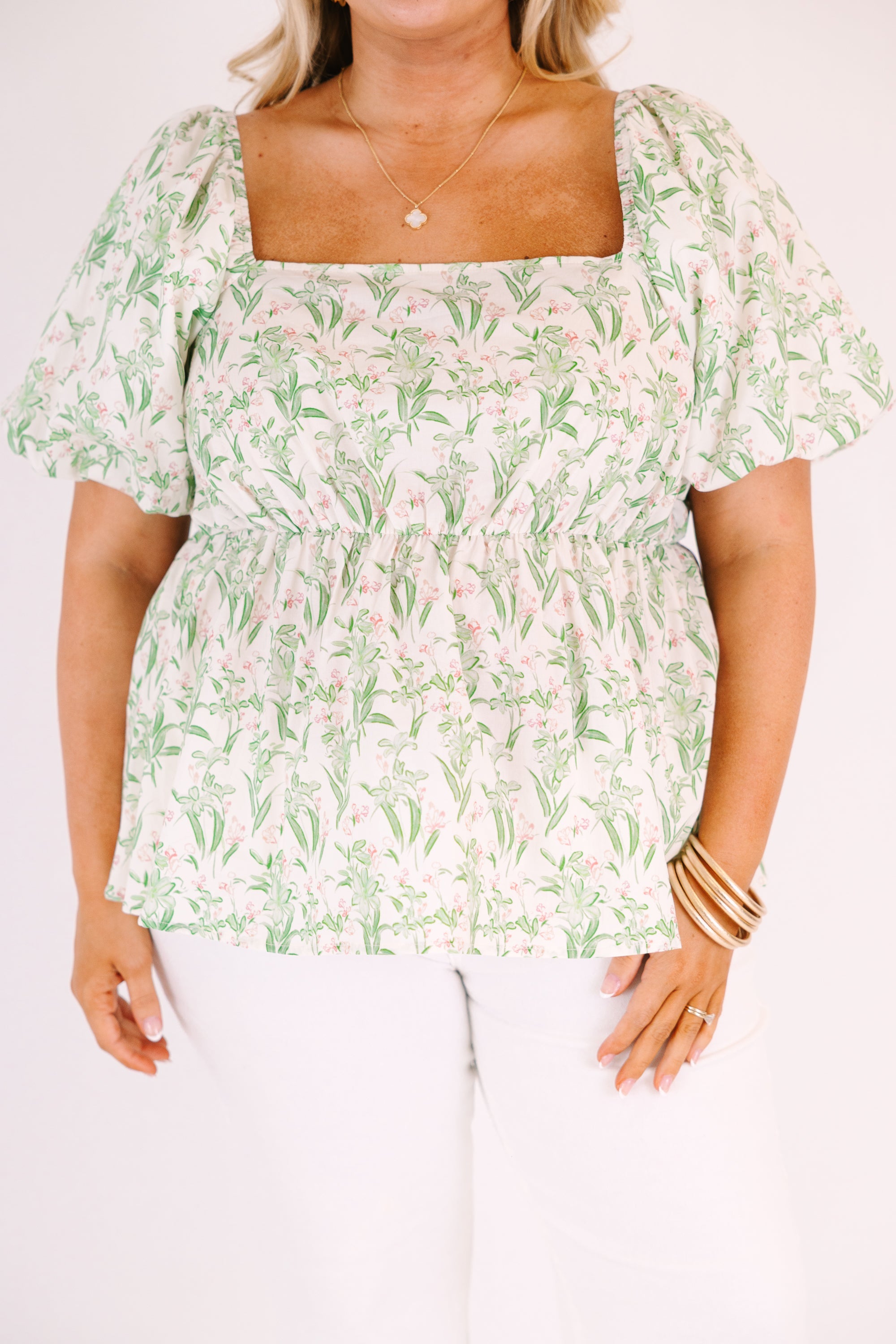 Spring Romance Top, Green Toile