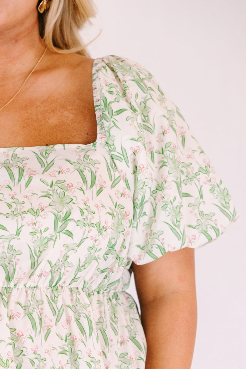 Spring Romance Top, Green Toile