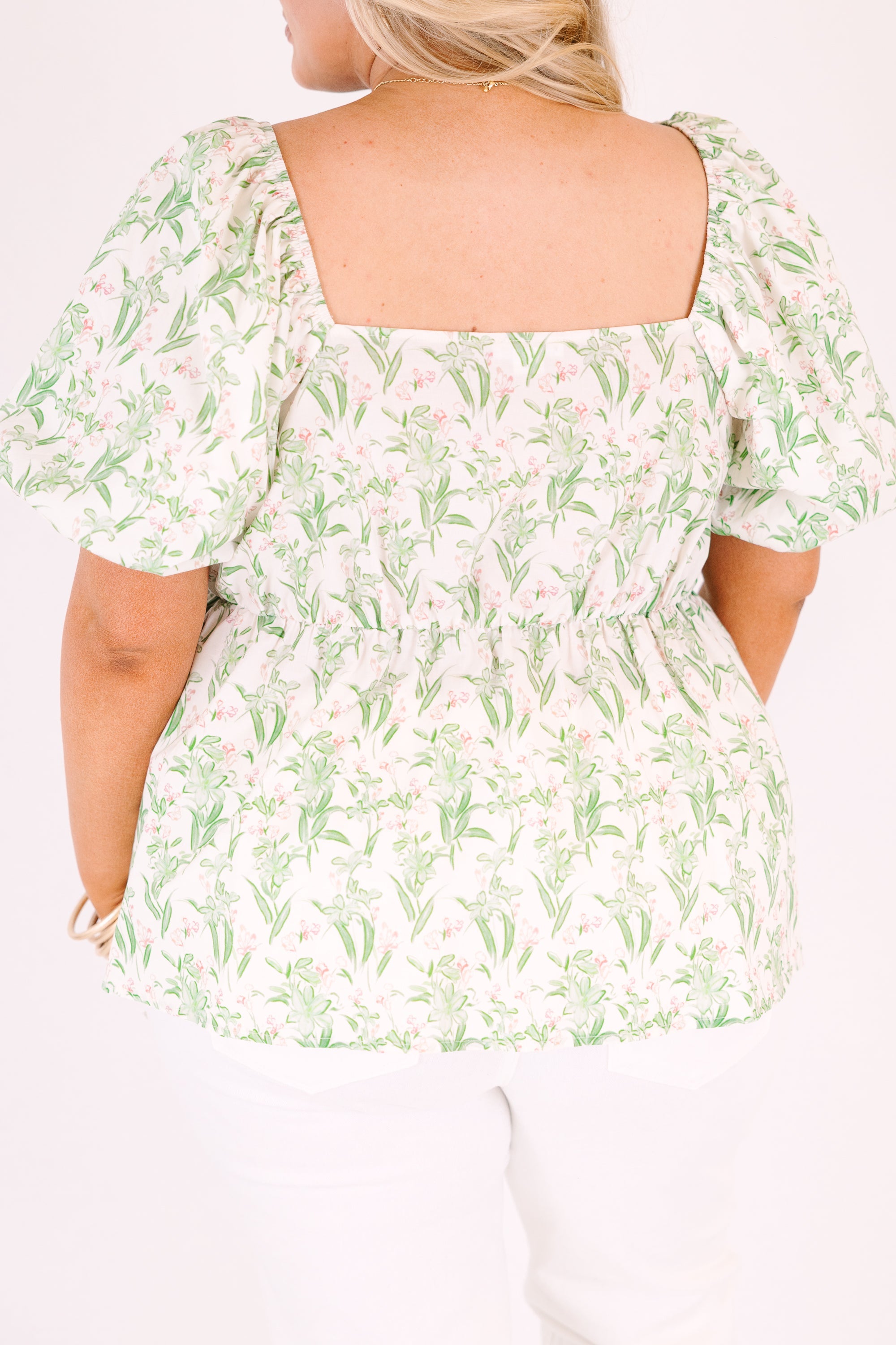 Spring Romance Top, Green Toile