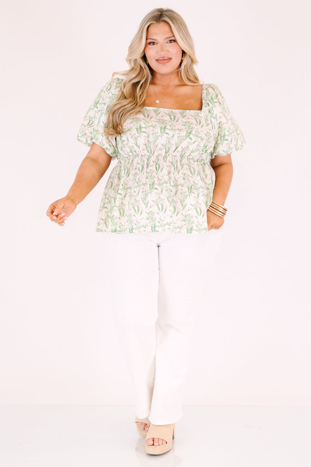 Spring Romance Top, Green Toile
