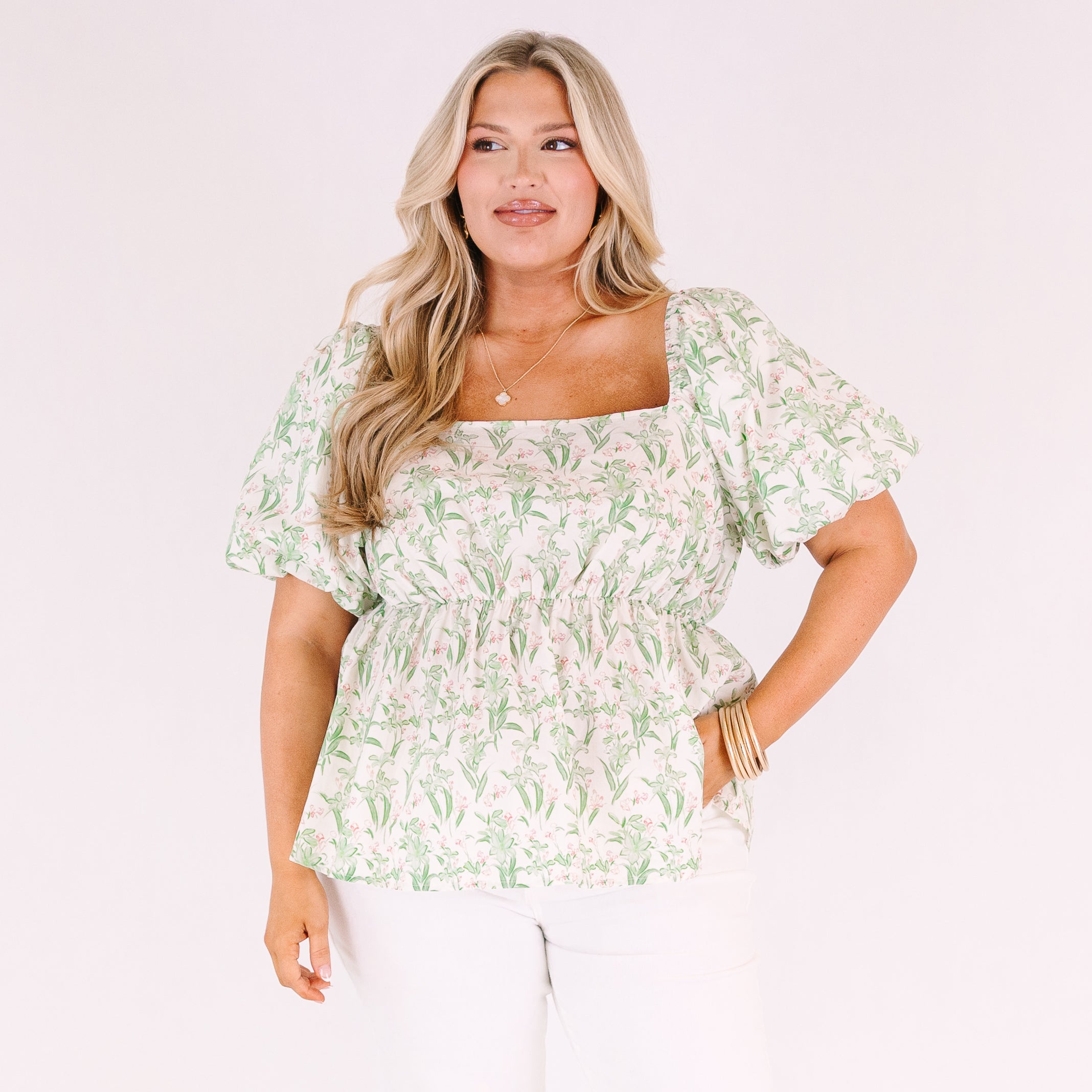 Spring Romance Top, Green Toile