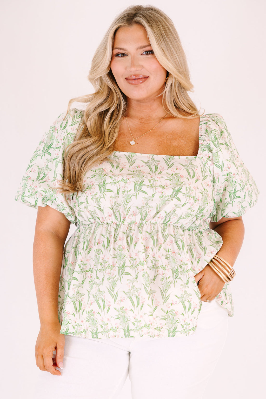 Spring Romance Top, Green Toile