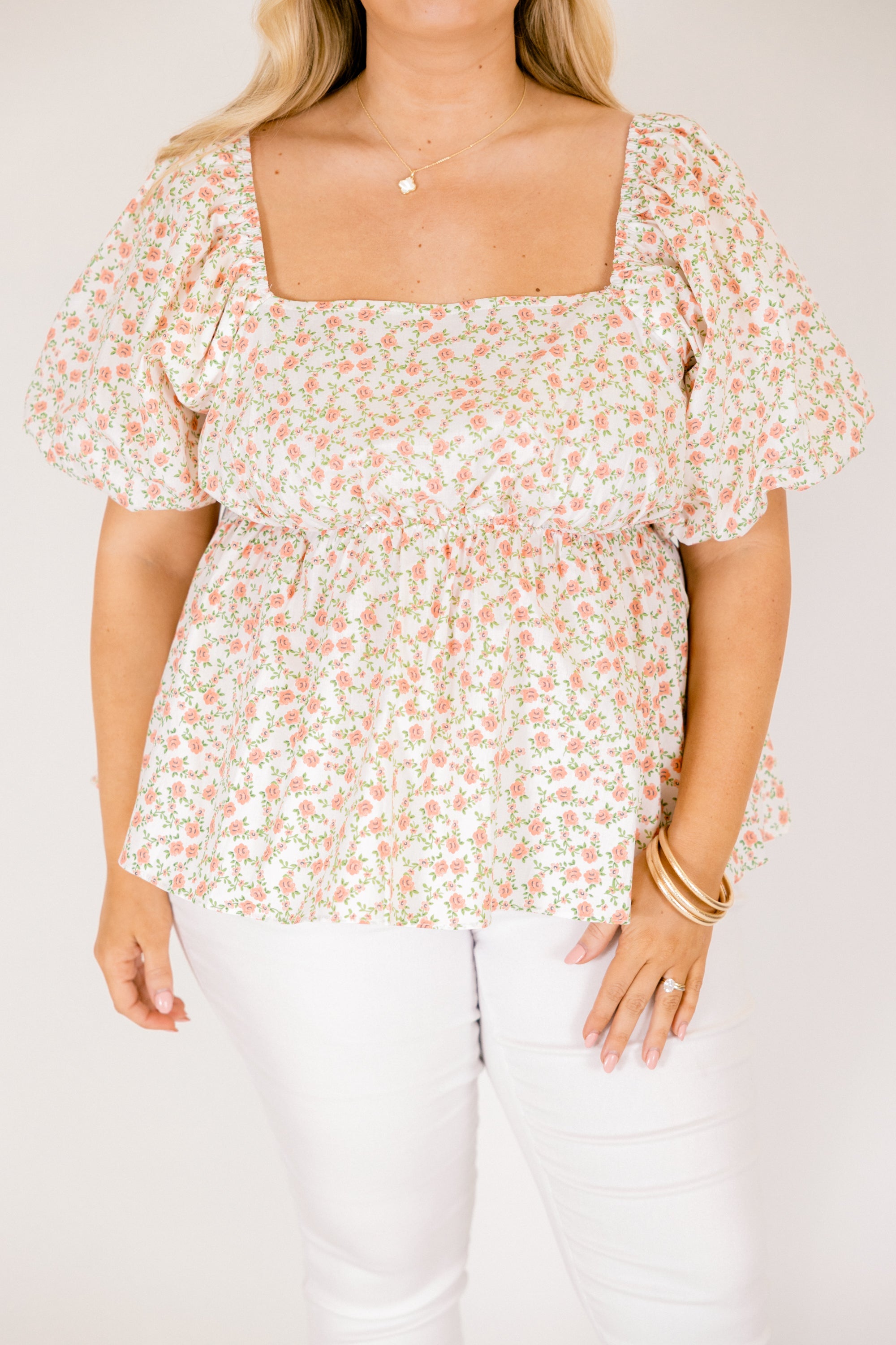 Spring Romance Top, Orange Floral