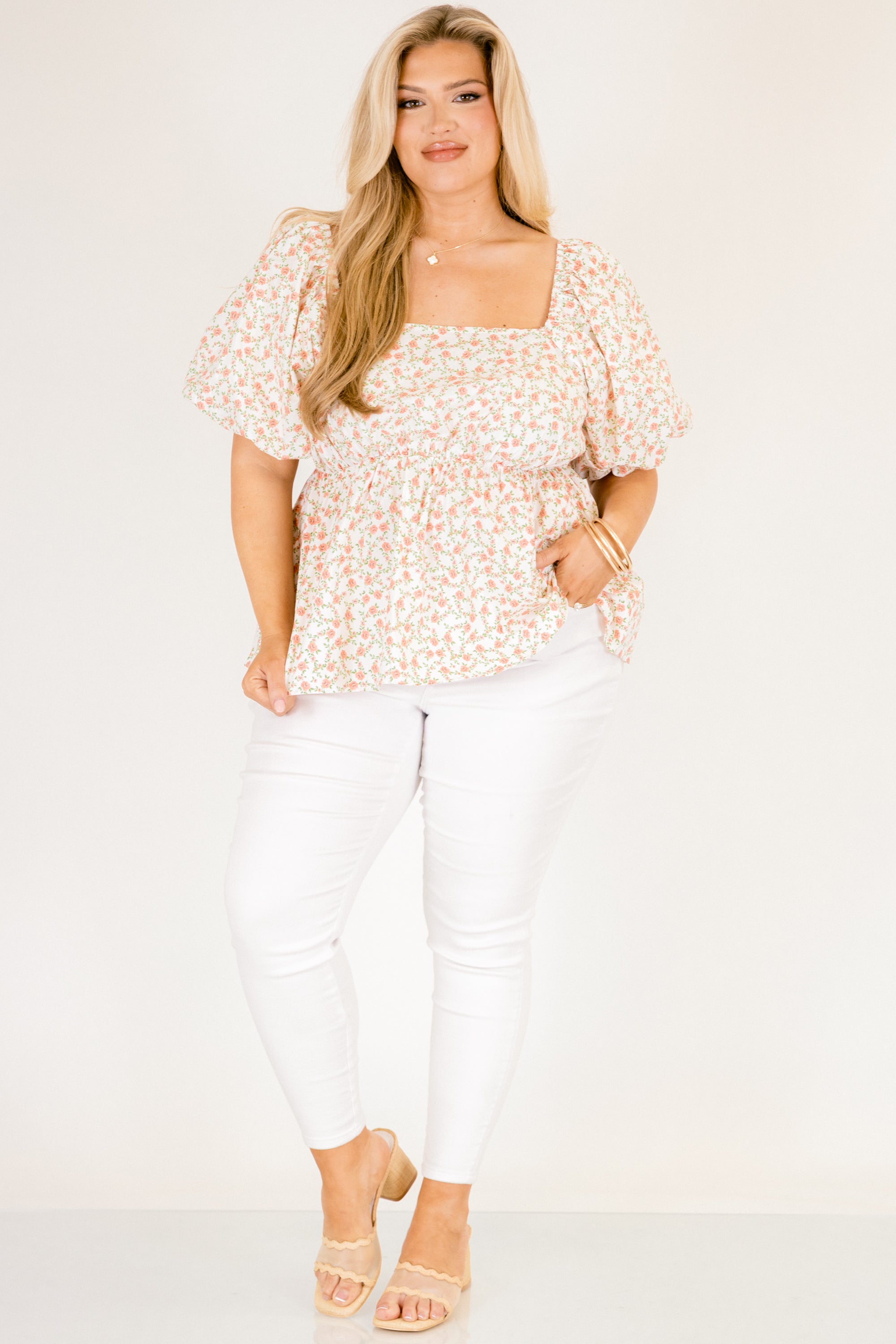 Spring Romance Top, Orange Floral
