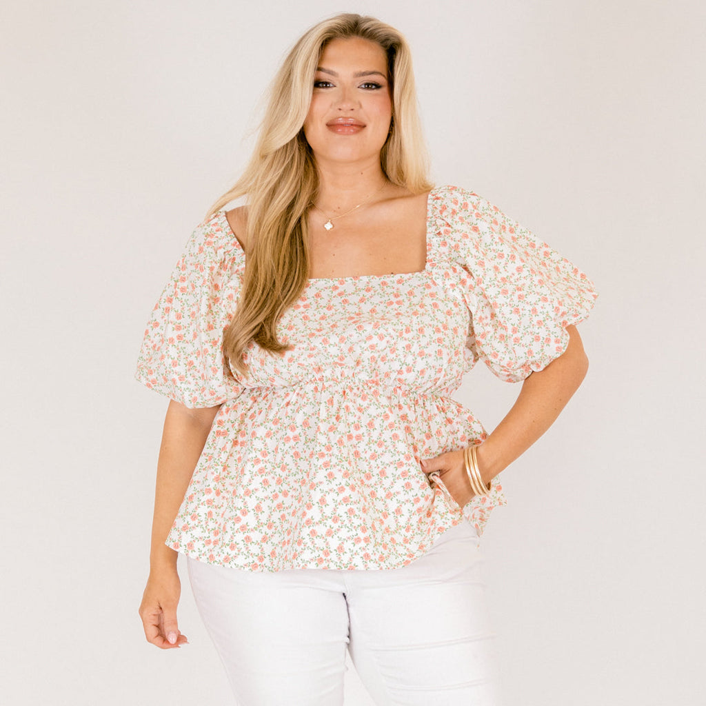 Spring Romance Top, Orange Floral