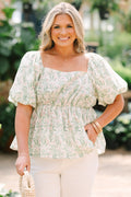Spring Romance Top, Green Toile