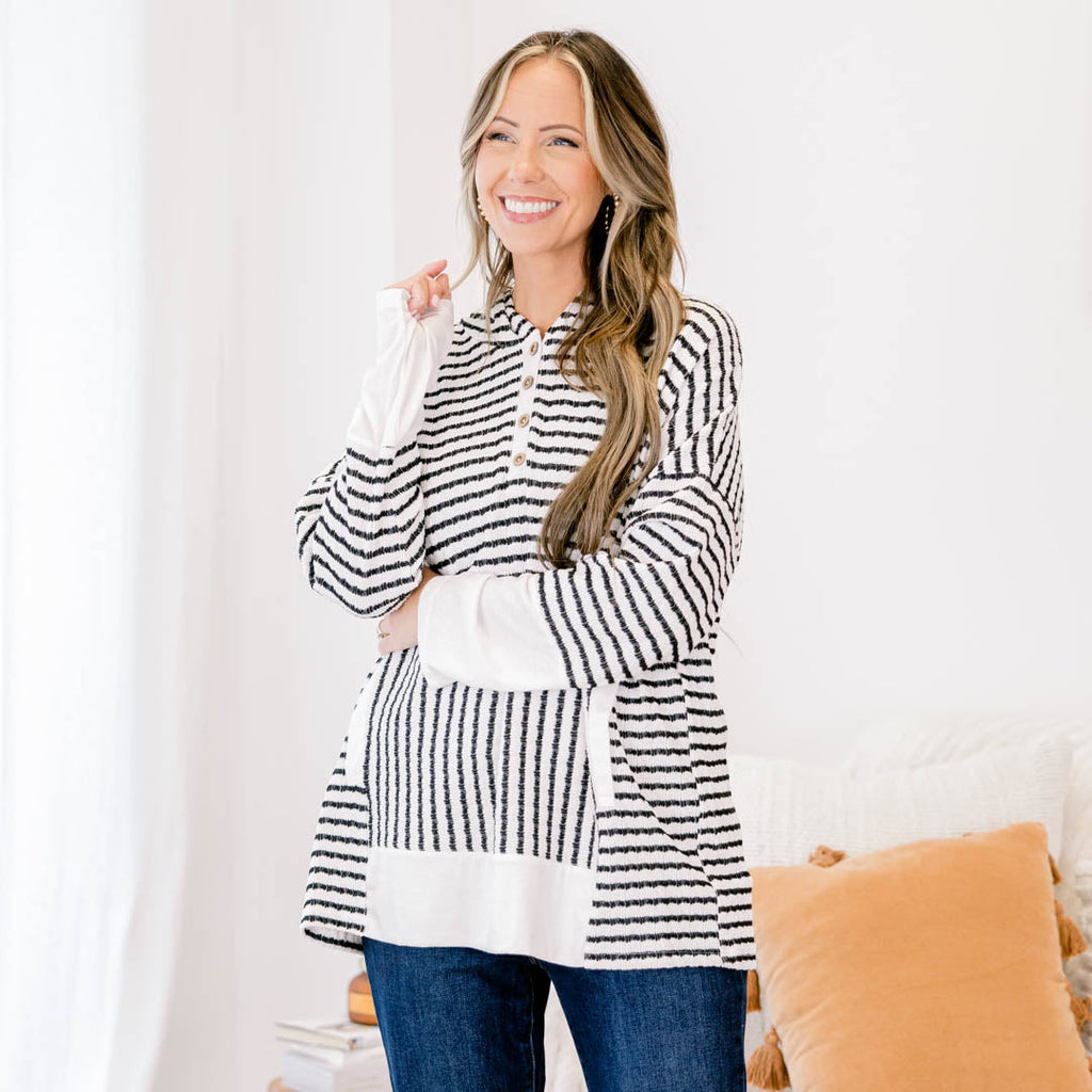Coastal Breeze Hoodie, Cream-Black