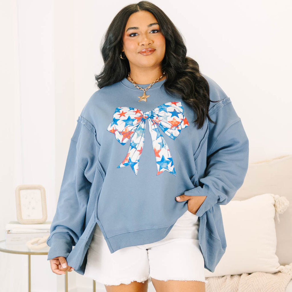 Starry Bow Comfy Crew, Denim