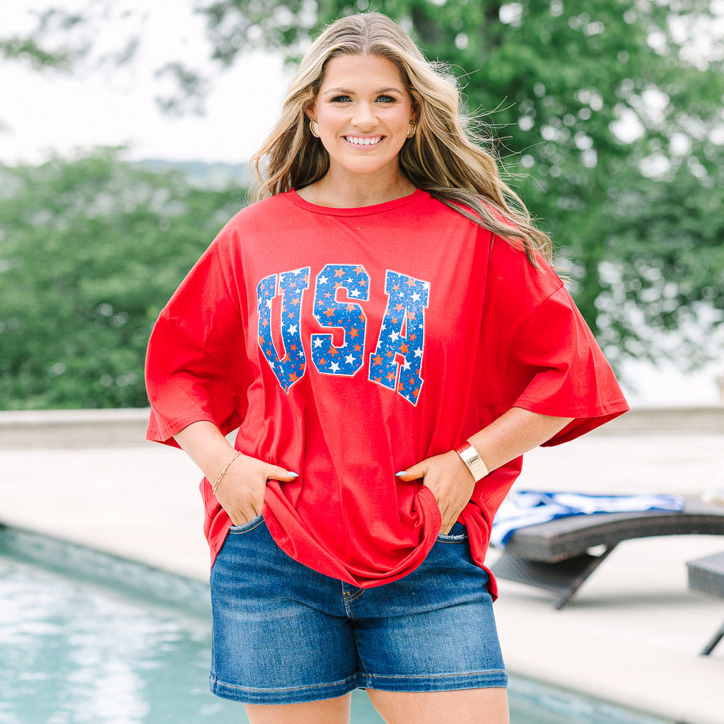 Starry in the USA Boyfriend Tee, Red