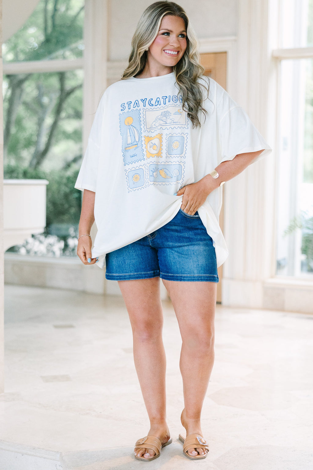 Staycation Mood Boyfriend Tee, Ivory