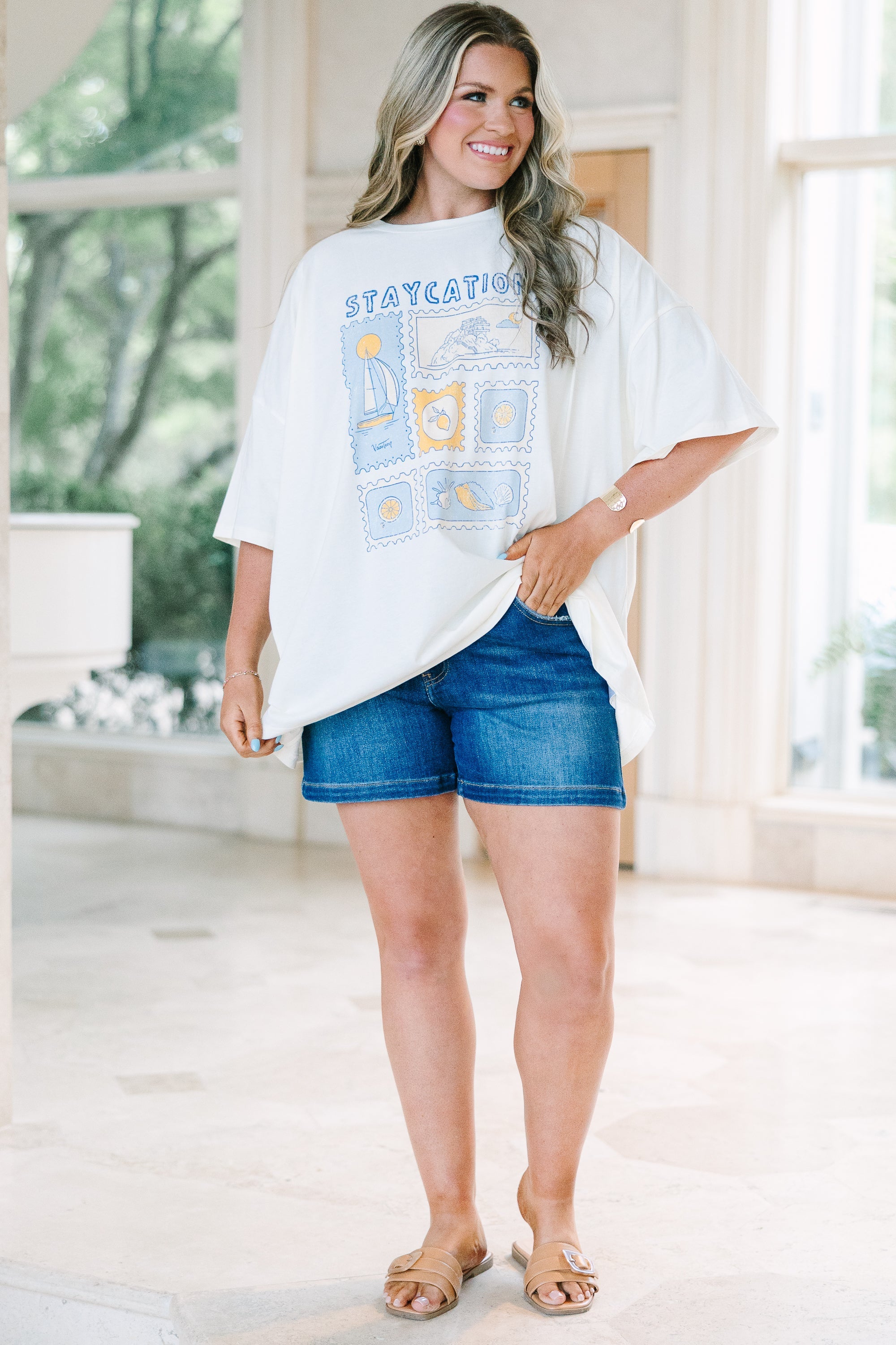 Staycation Mood Boyfriend Tee, Ivory
