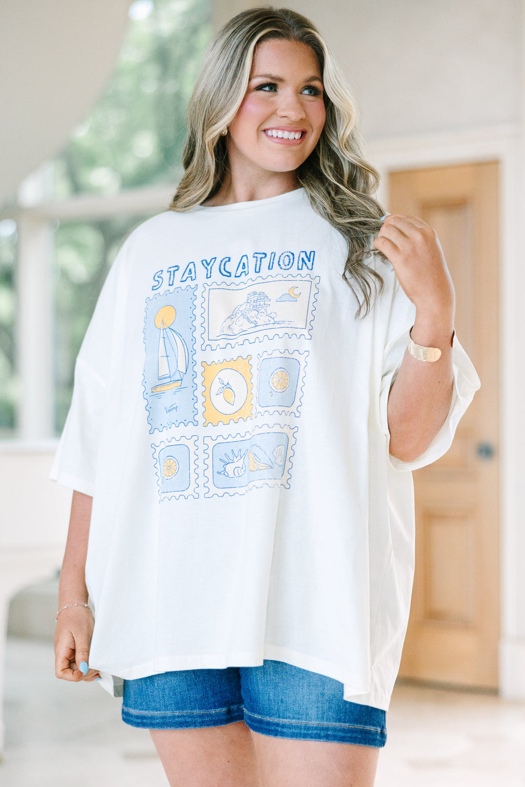 Staycation Mood Boyfriend Tee, Ivory