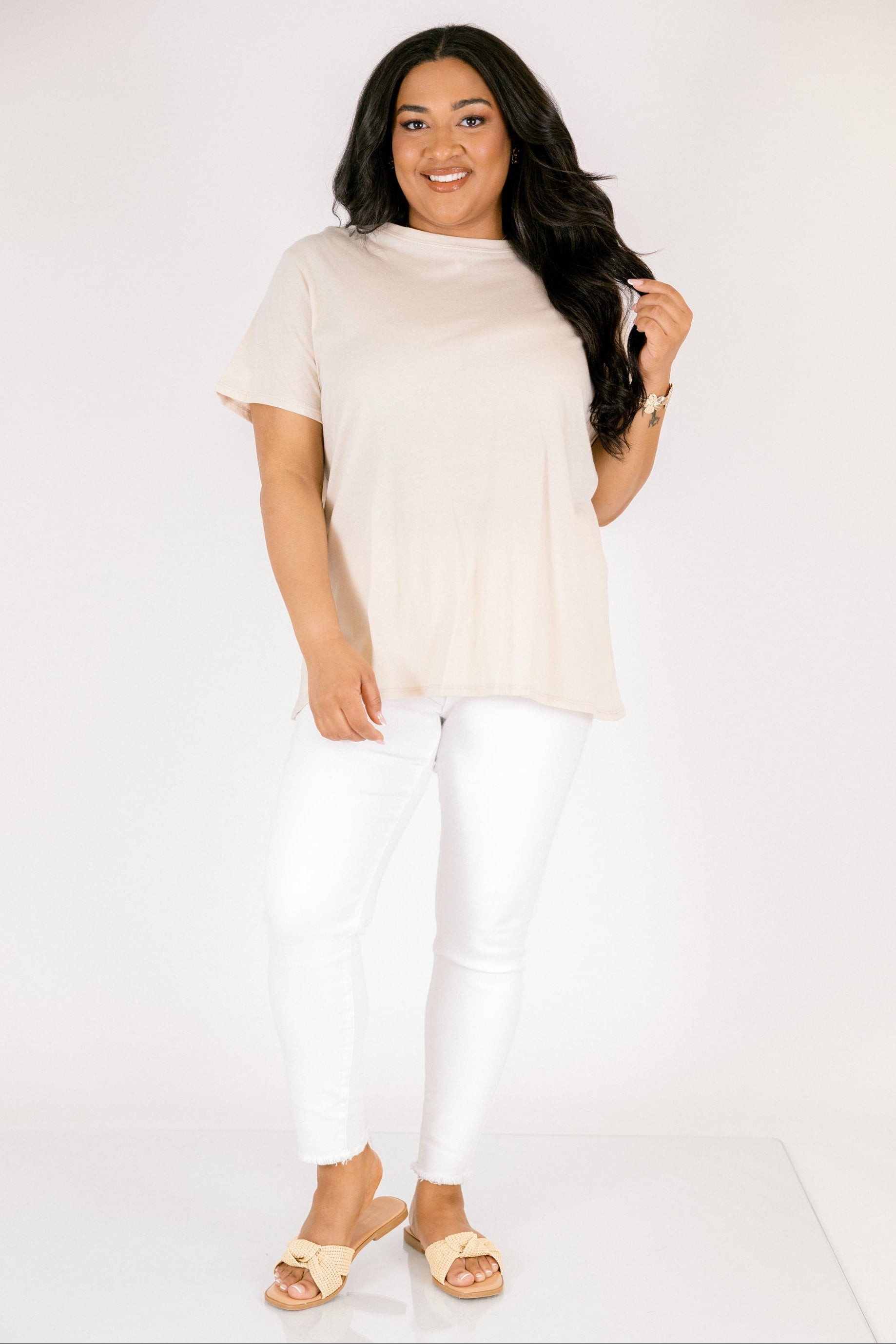 String of Luck Tee, Sand Beige