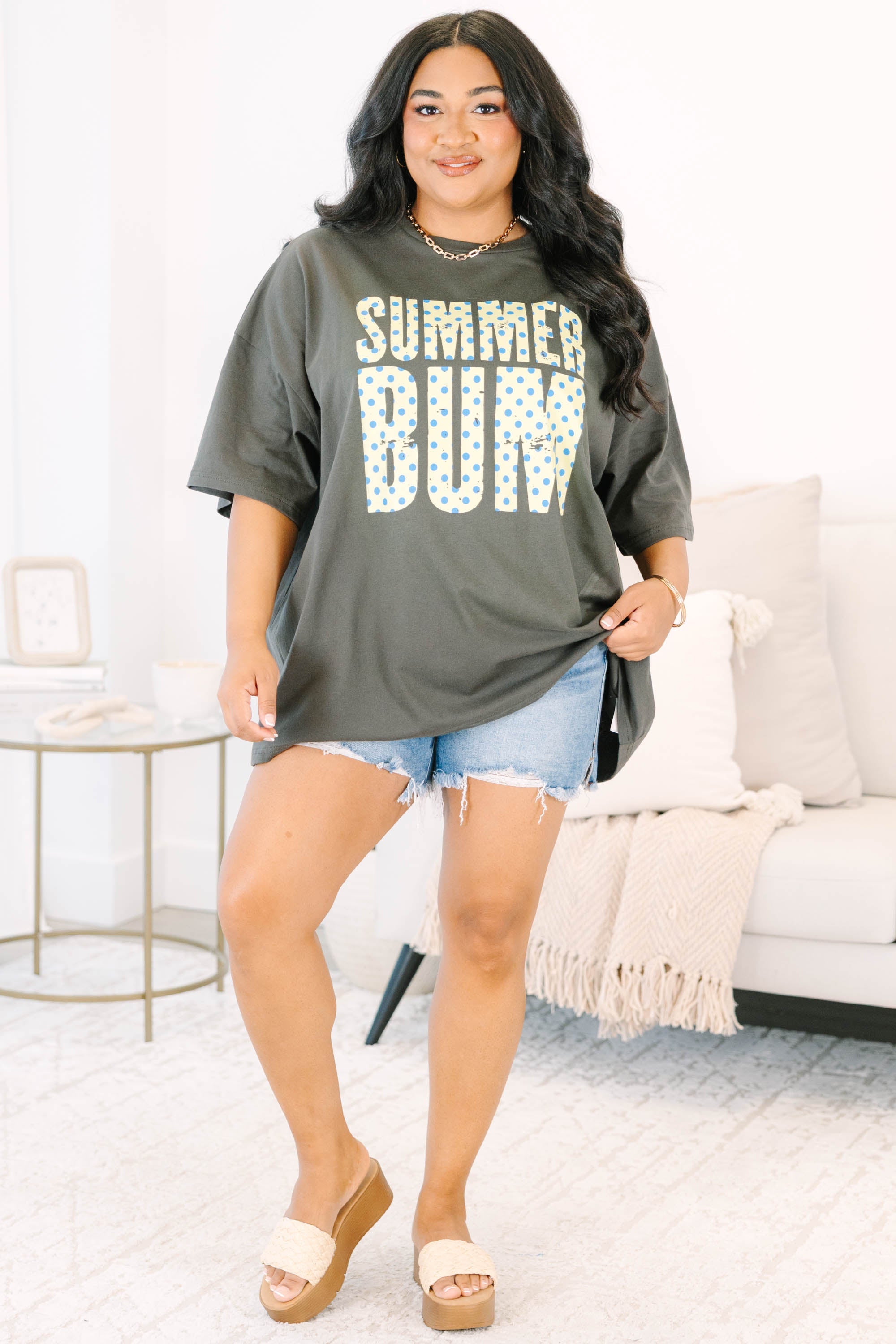 Summer Bummin' Boyfriend Tee, Smoke Grey
