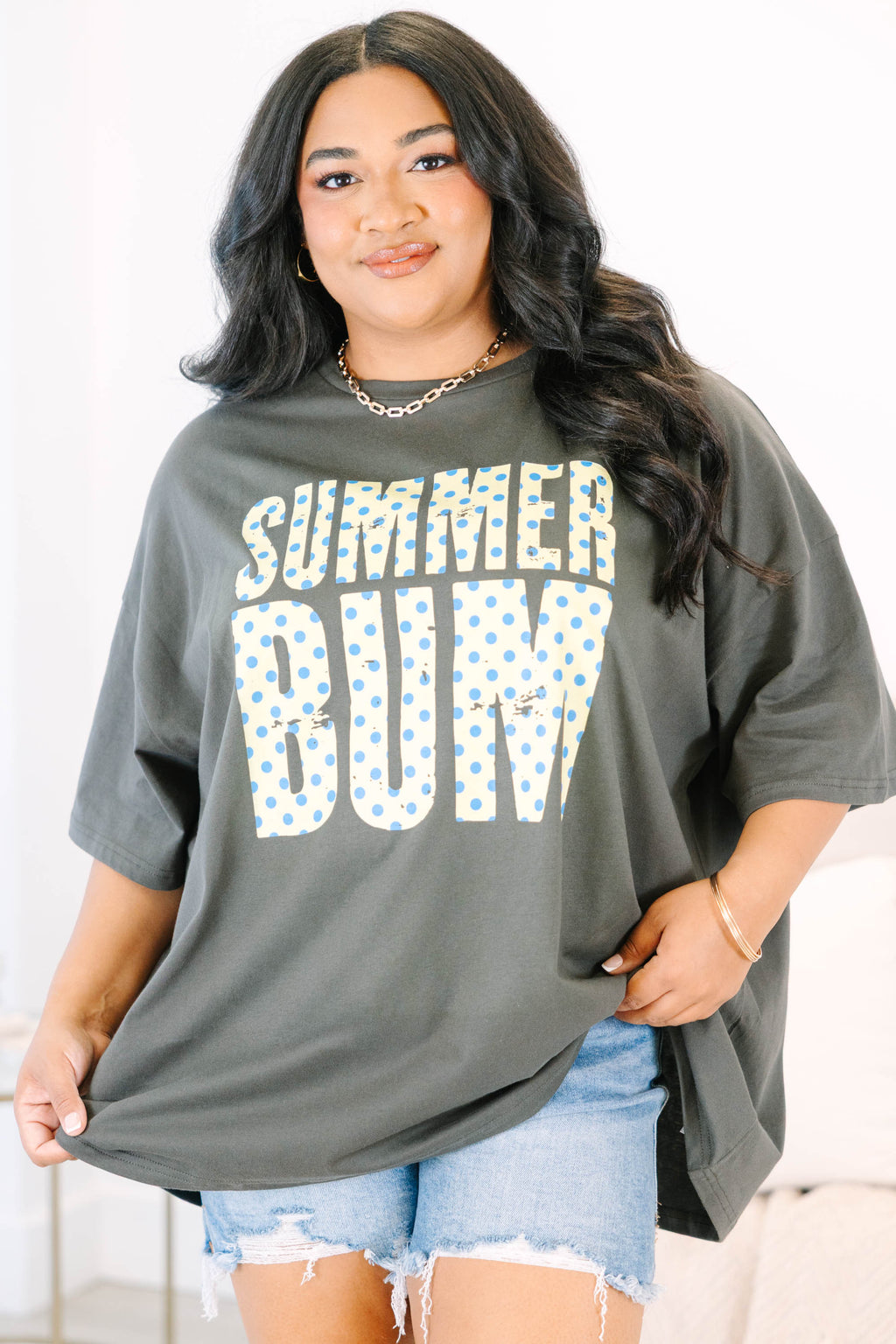 Summer Bummin' Boyfriend Tee, Smoke Grey