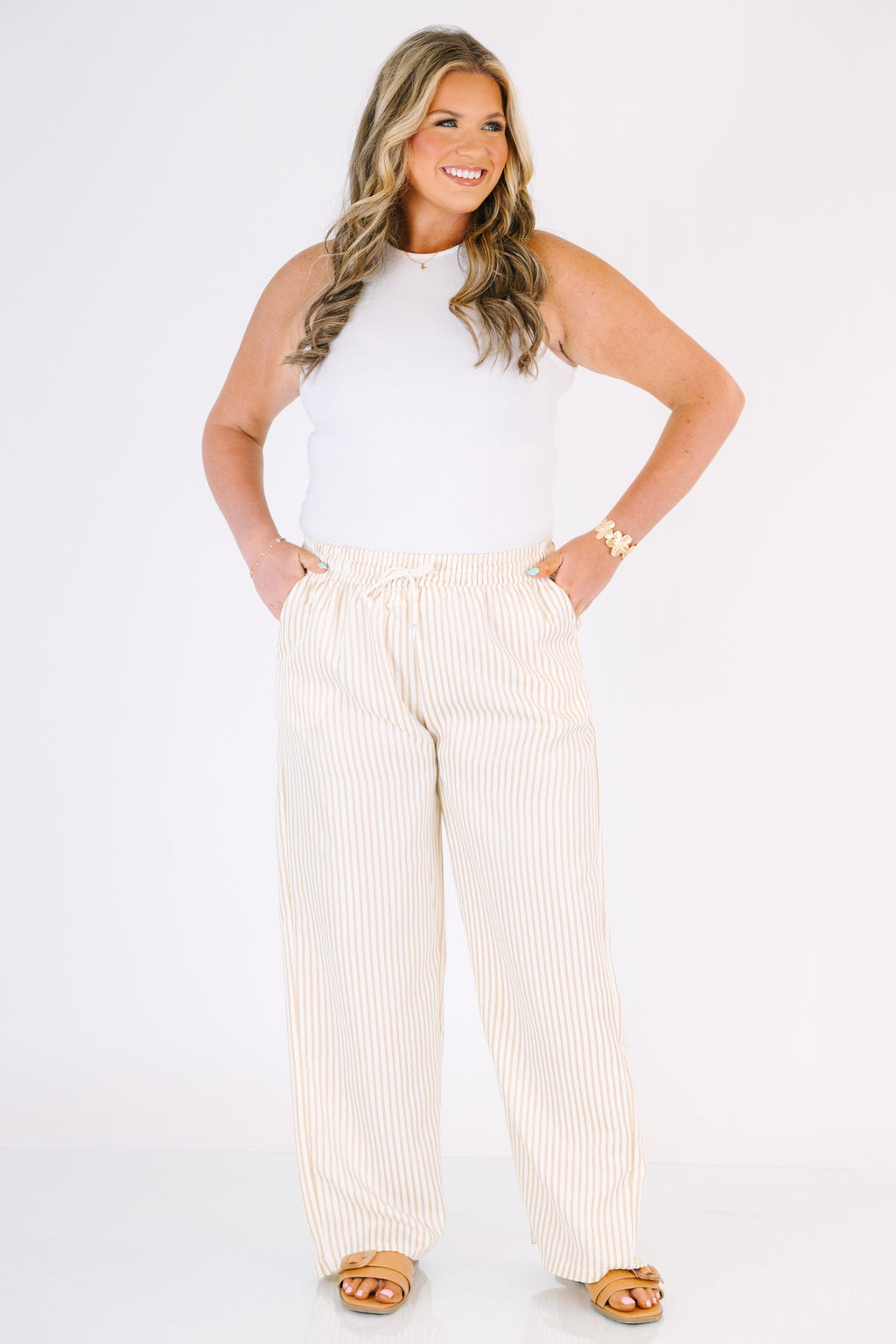 Summer Comfort Pants, Beige Stripe