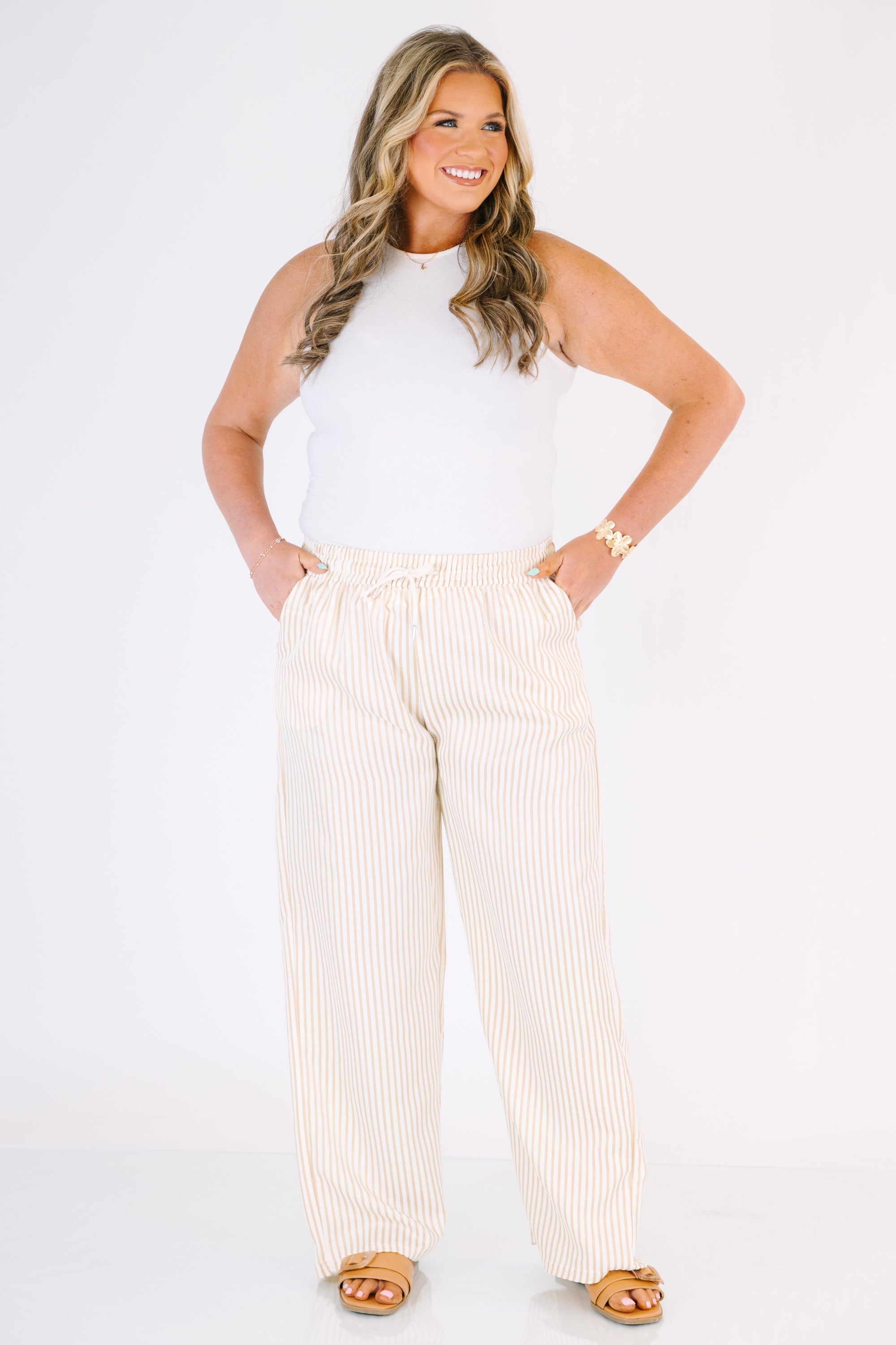 Summer Comfort Pants, Beige Stripe