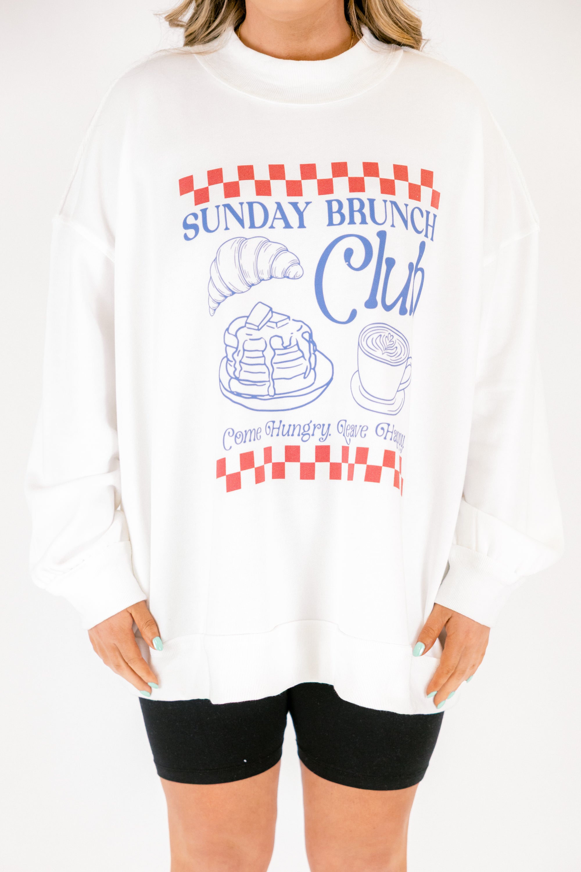 Sunday Brunch Club Mock Neck Pullover, Ivory