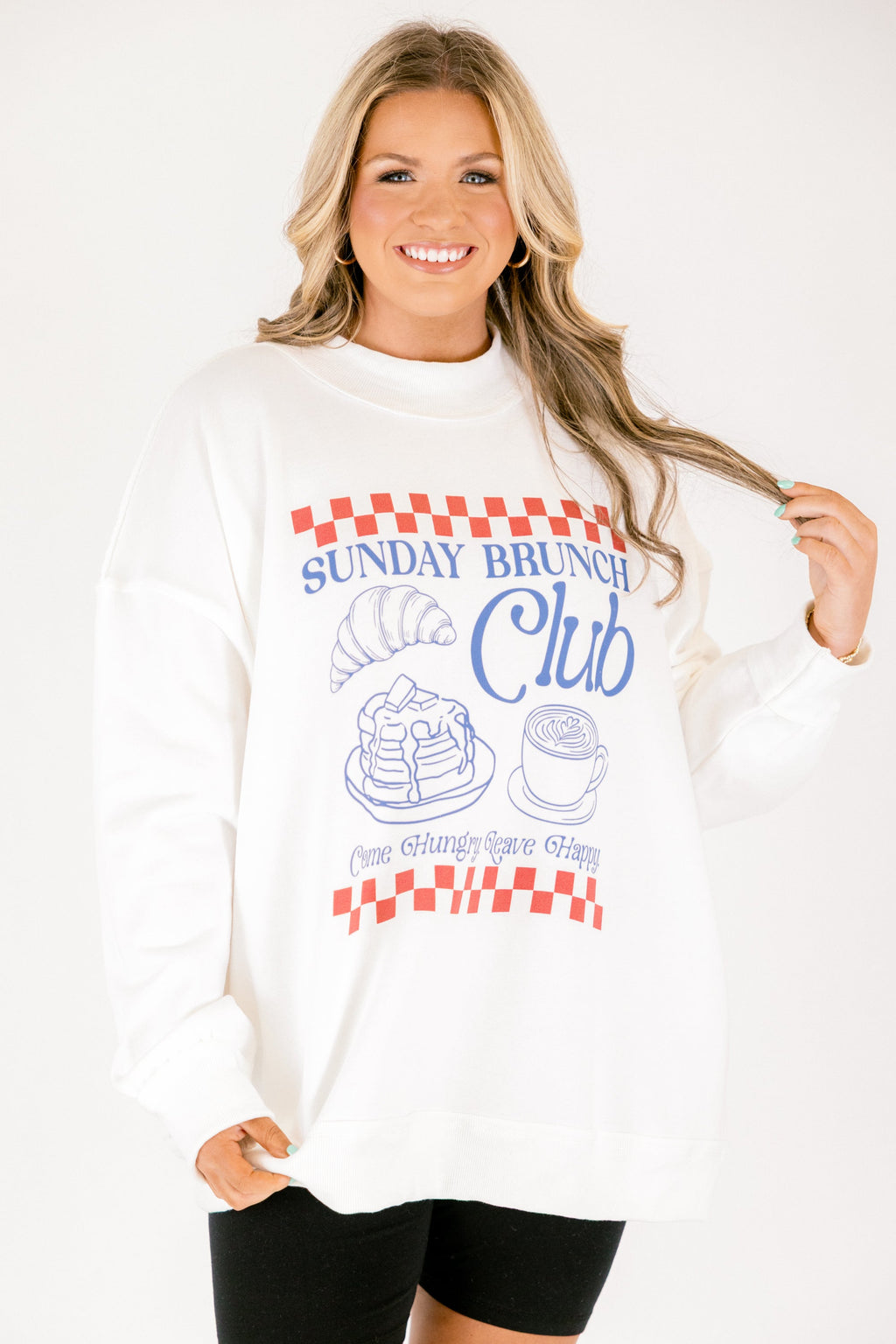 Sunday Brunch Club Mock Neck Pullover, Ivory