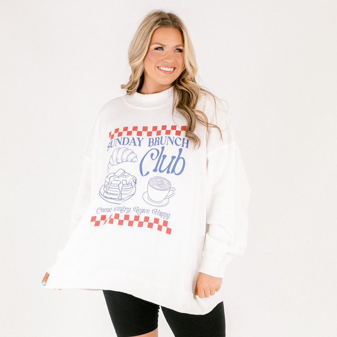 Sunday Brunch Club Mock Neck Pullover, Ivory