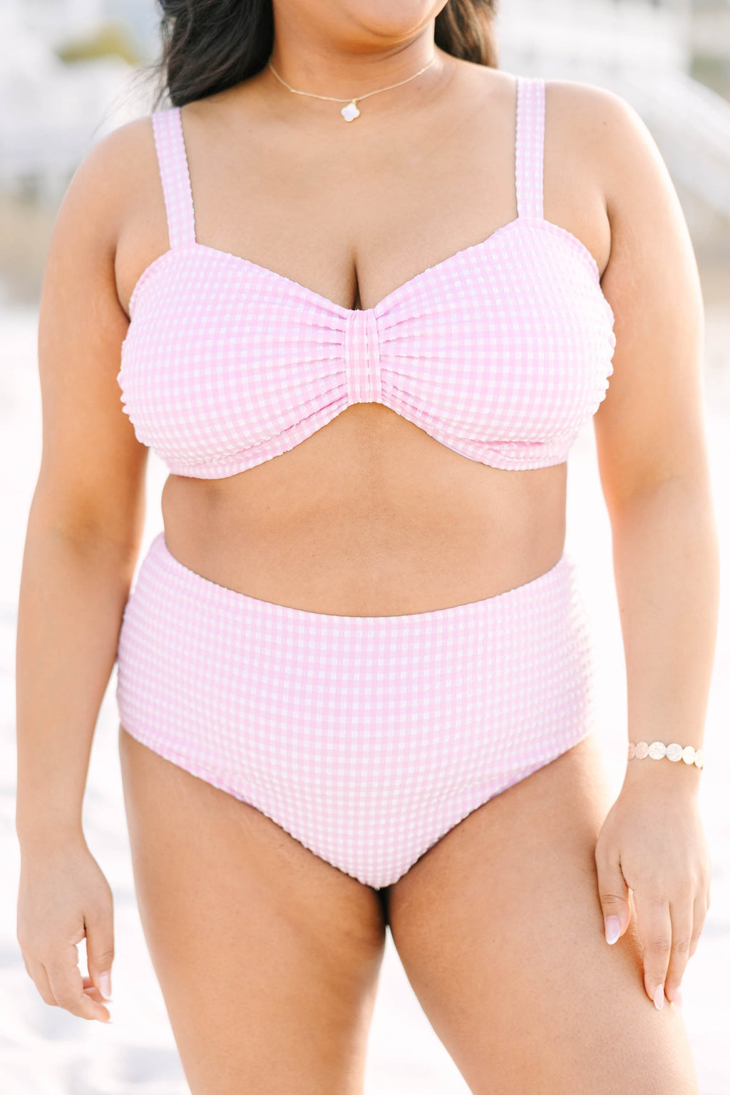 Sunday Sweetheart Swim Top, Pink Gingham