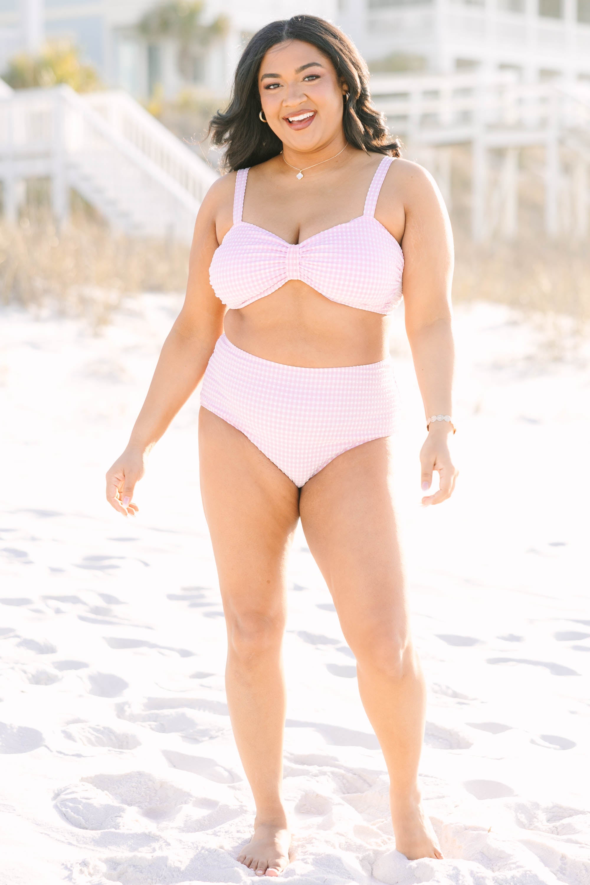 Sunday Sweetheart Swim Top, Pink Gingham