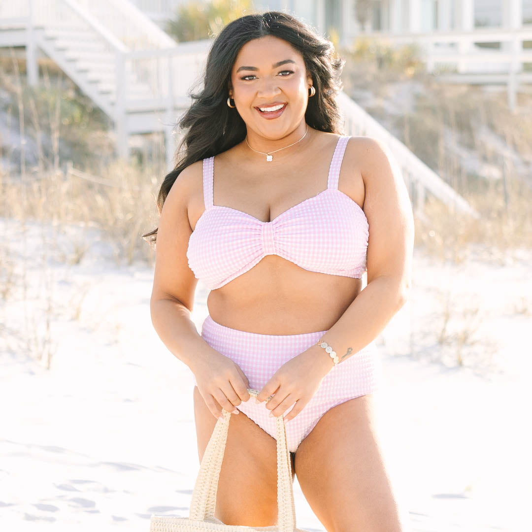 Sunday Sweetheart Swim Top, Pink Gingham