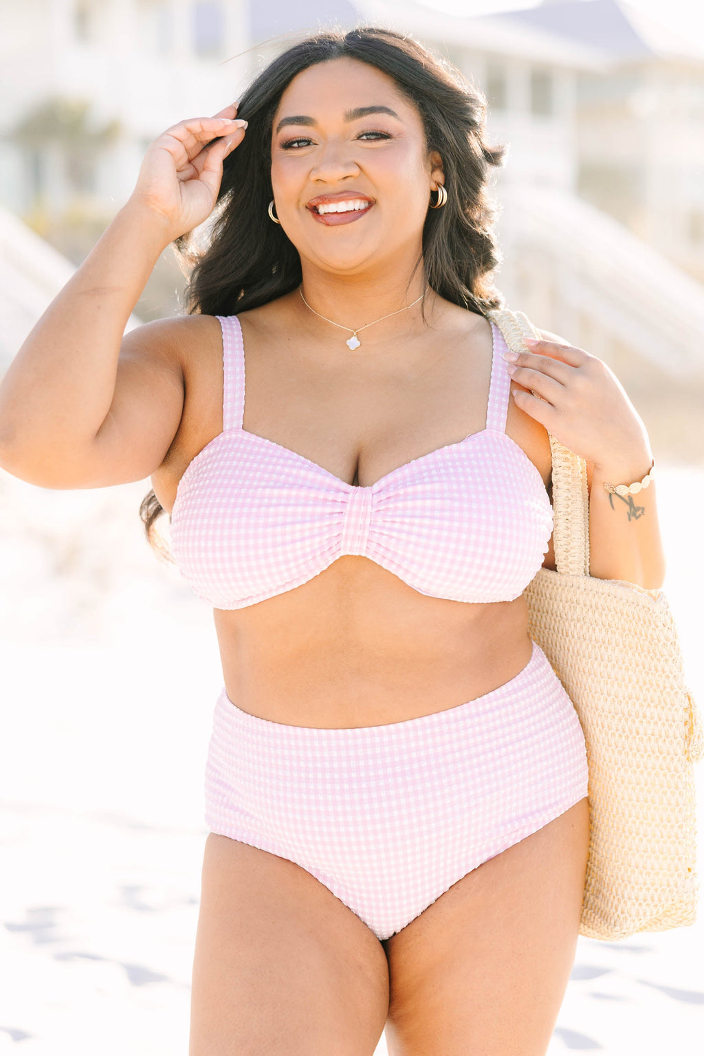 Sunday Sweetheart Swim Top, Pink Gingham