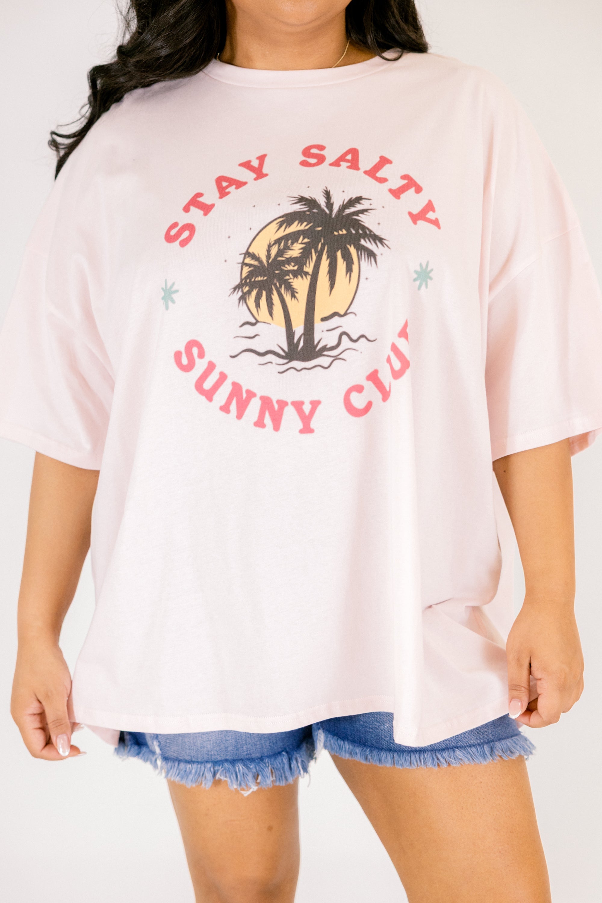 Sunny Club Boyfriend Tee, Cream Pink
