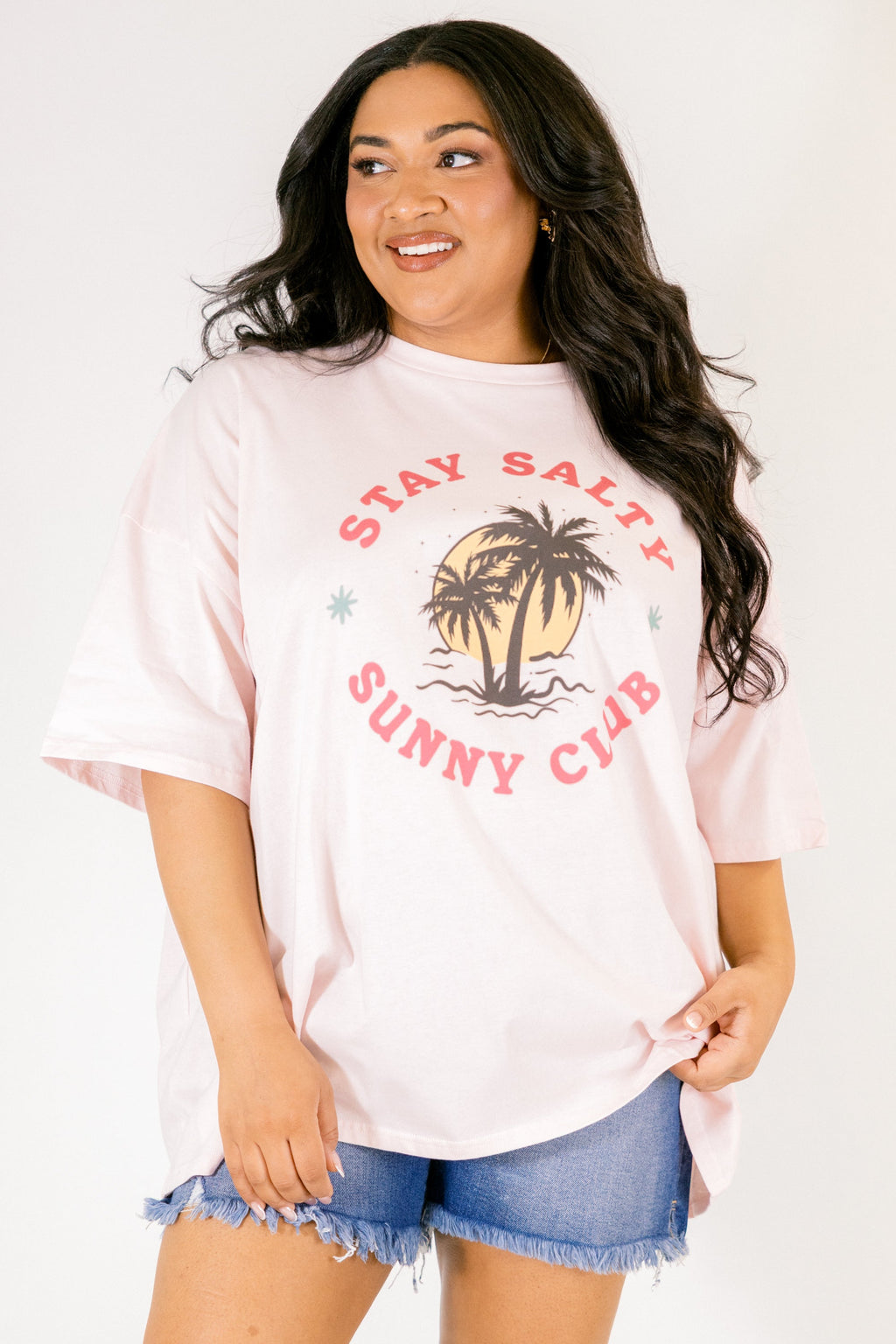 Sunny Club Boyfriend Tee, Cream Pink