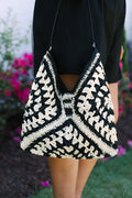 Sunset Straw Bag, Black-Cream