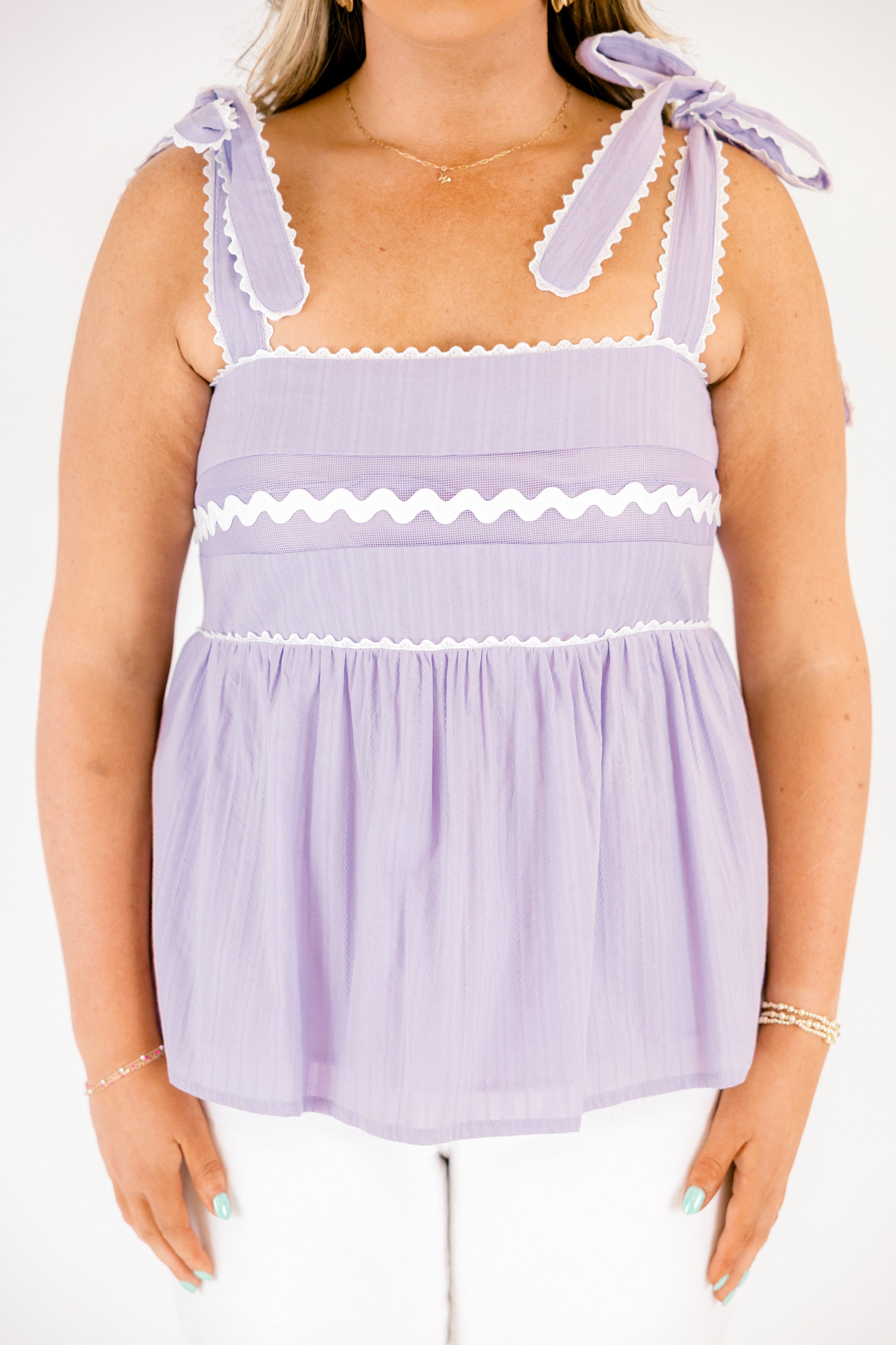 Sweetheart Gameday Babydoll Tank, Lilac-White