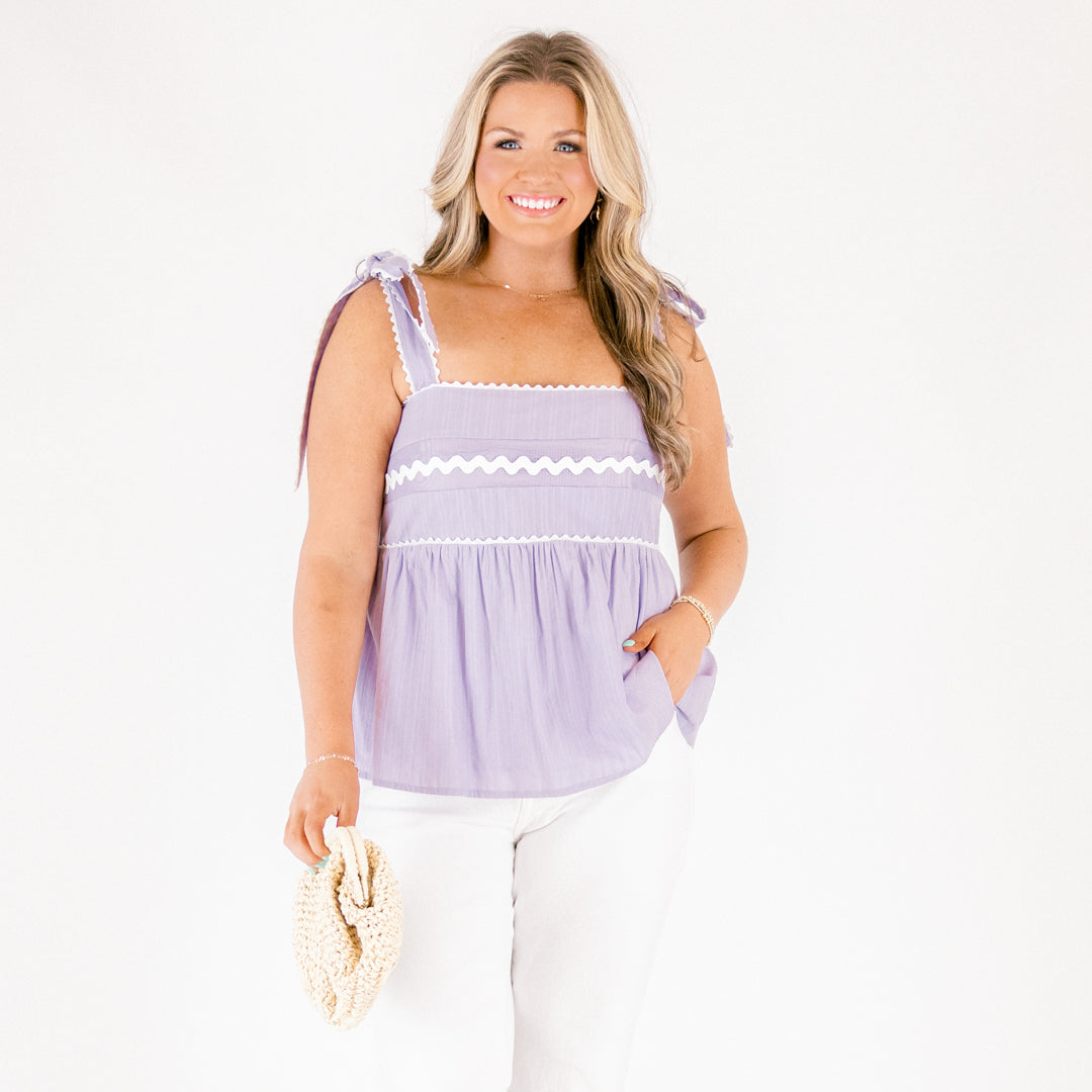 Sweetheart Gameday Babydoll Tank, Lilac-White