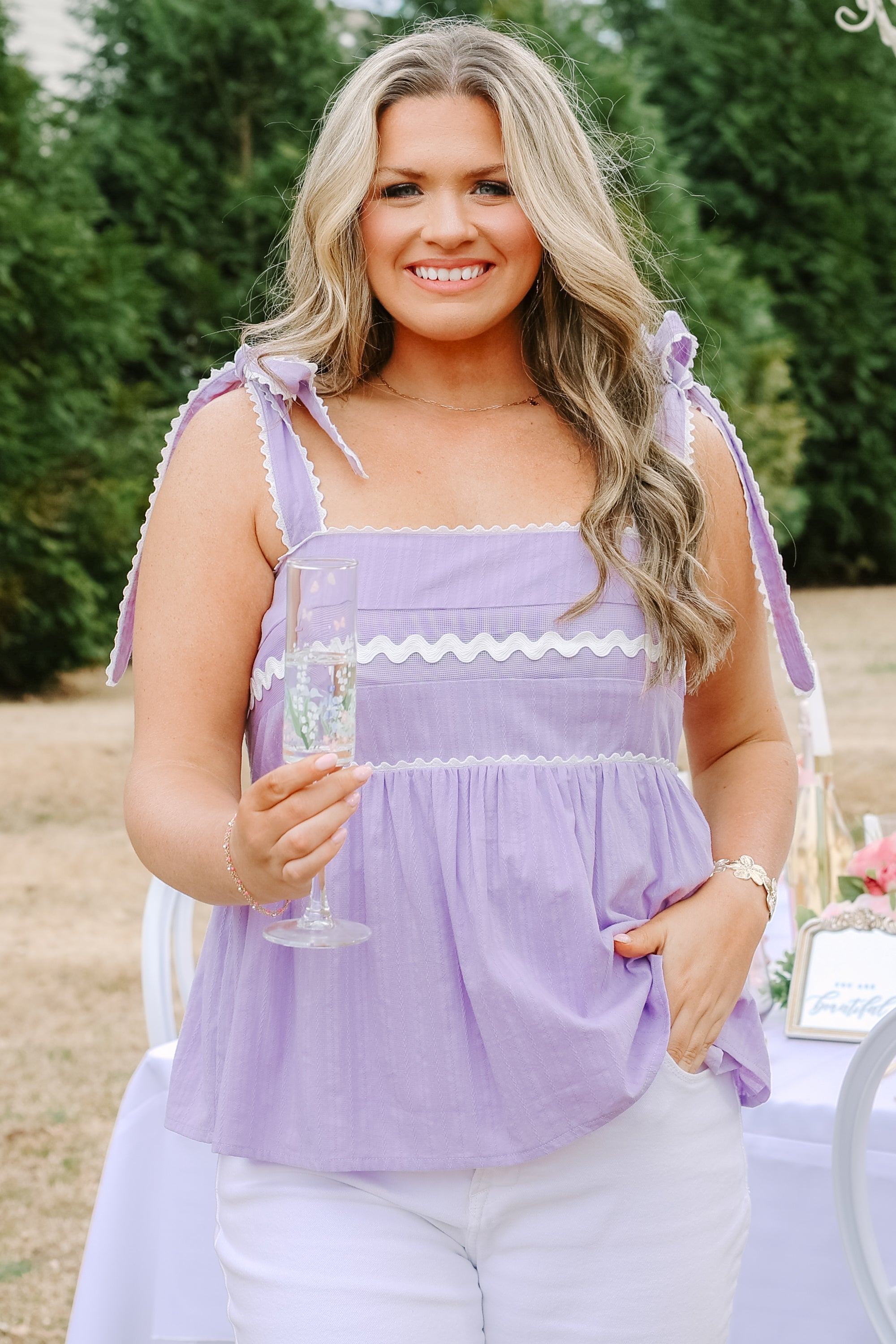 Sweetheart Gameday Babydoll Tank, Lilac-White