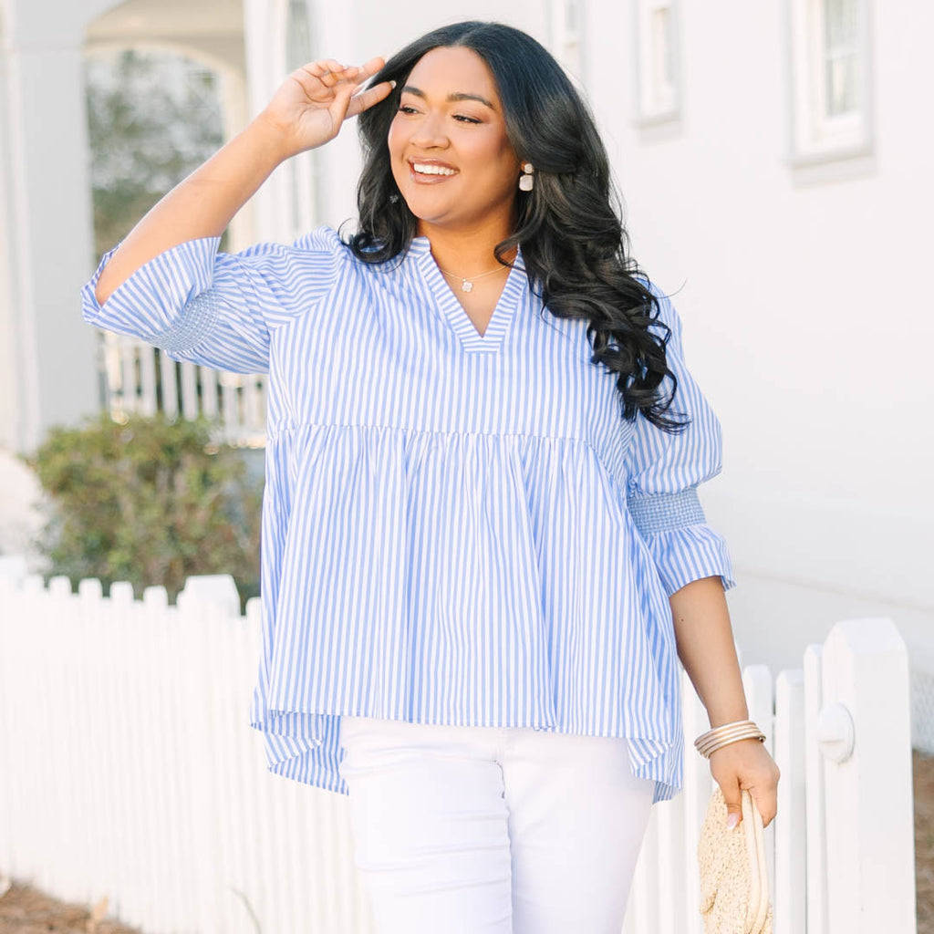 Sweet Horizon Top, Blue Stripe