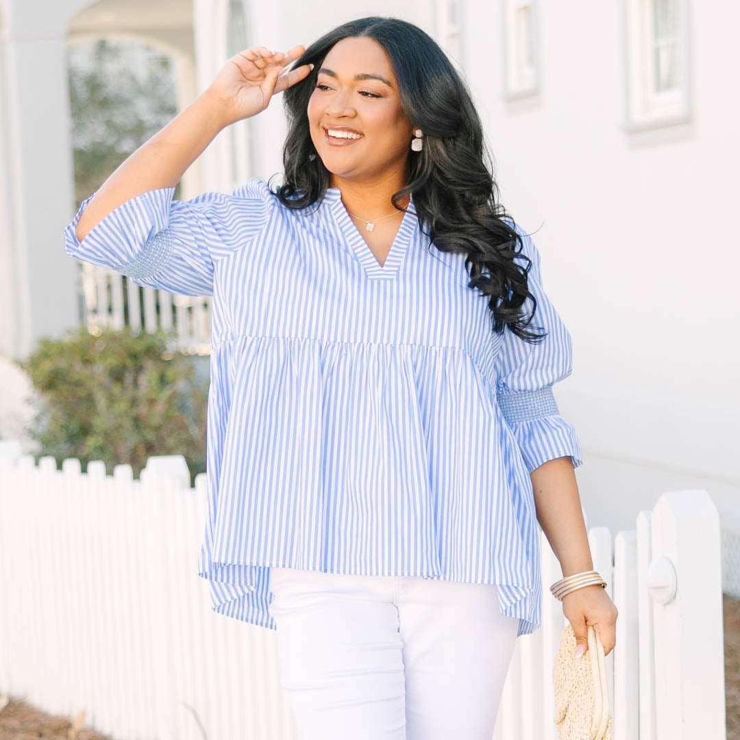 Sweet Horizon Top, Blue Stripe