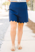 Sweet in Scallop Trim Shorts, Navy