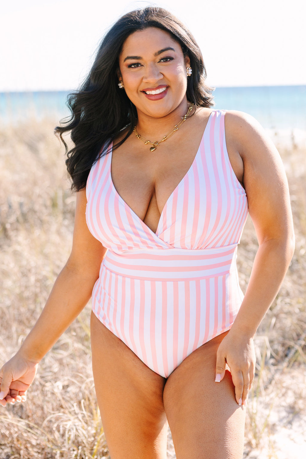 Sweet Stripes Swimsuit, Pink