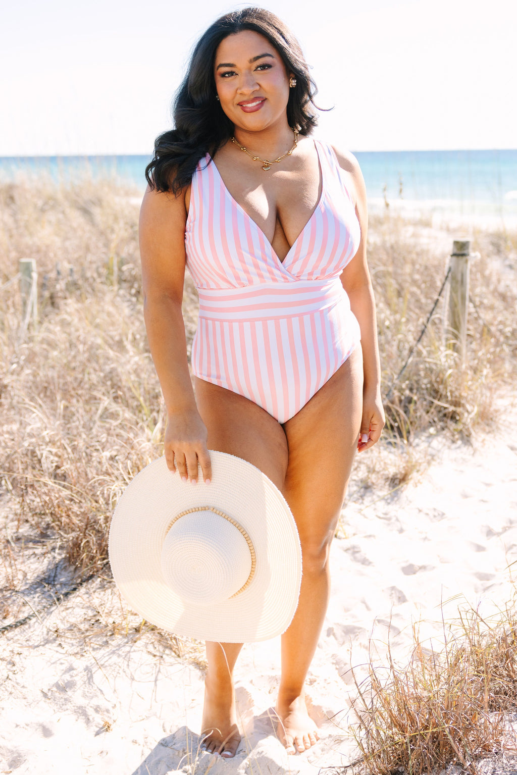 Sweet Stripes Swimsuit, Pink