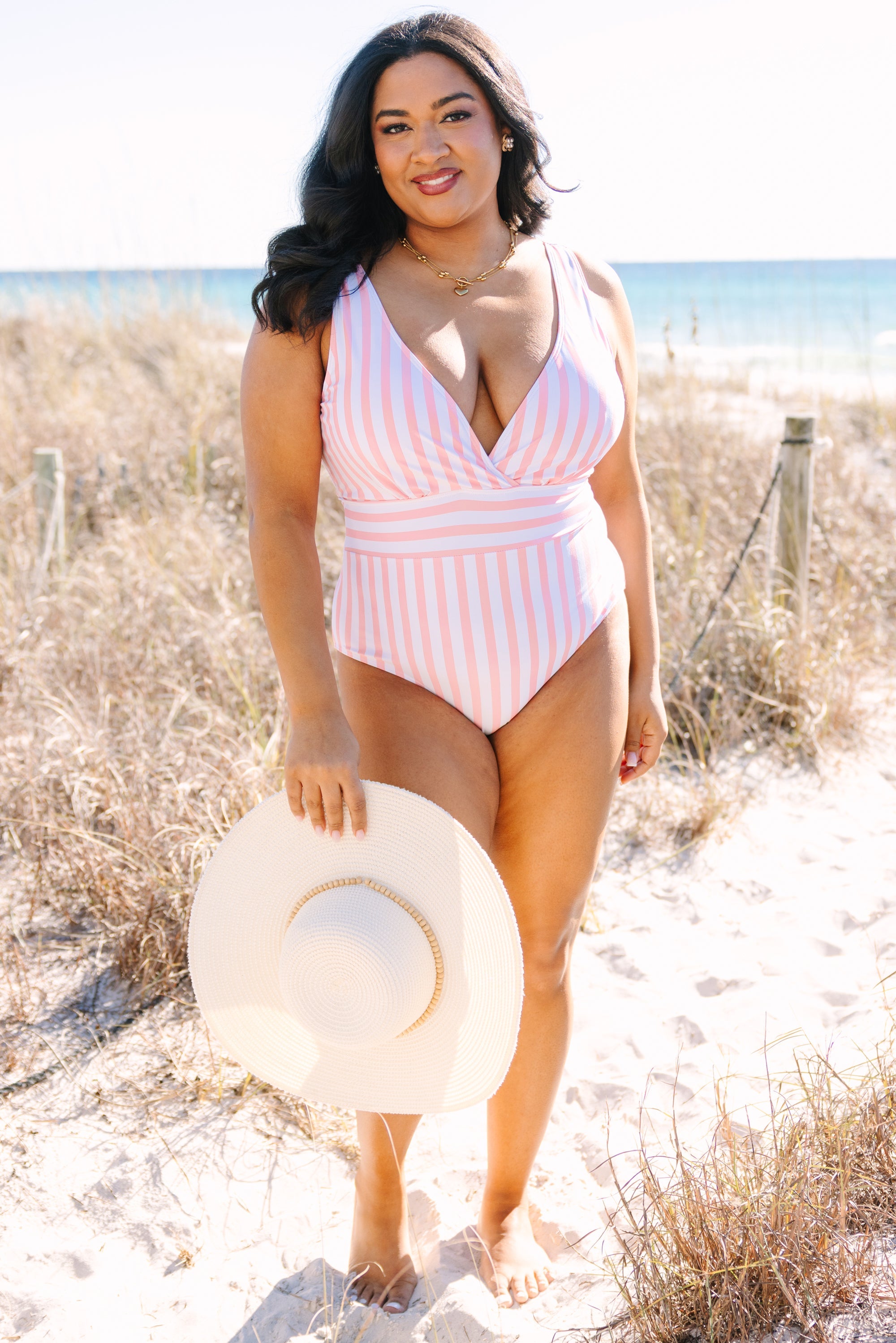 Sweet Stripes Swimsuit, Pink