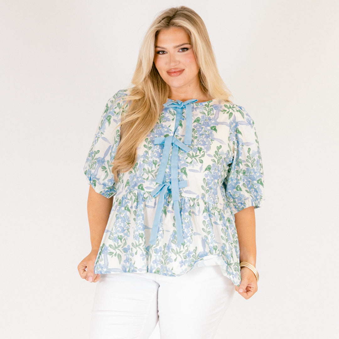 Take It Easy Now Top, Blue Floral