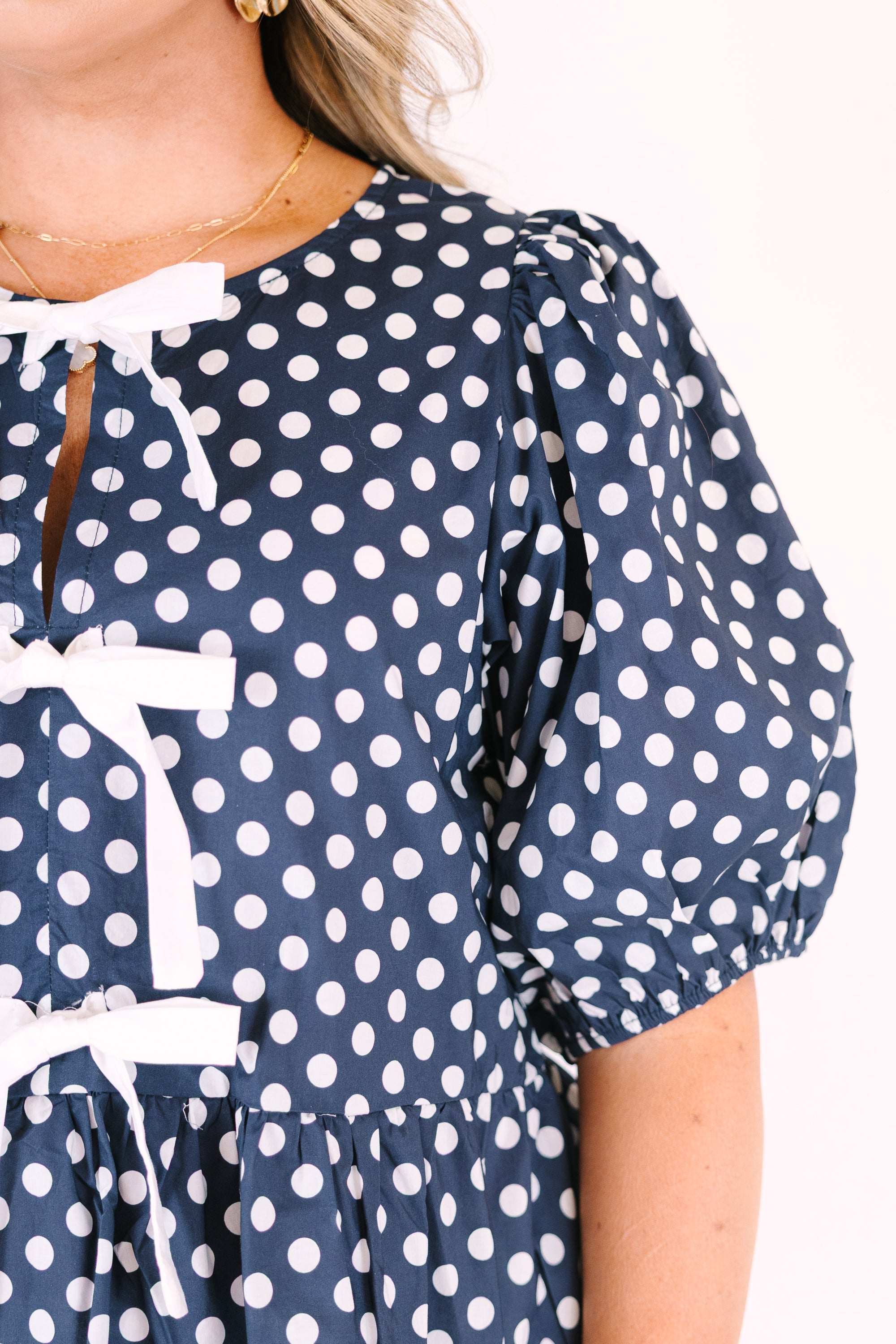 Take It Easy Now Top, Navy Polka Dot