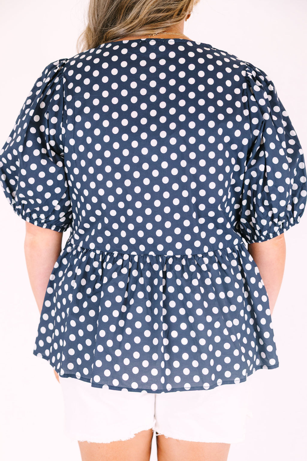 Take It Easy Now Top, Navy Polka Dot