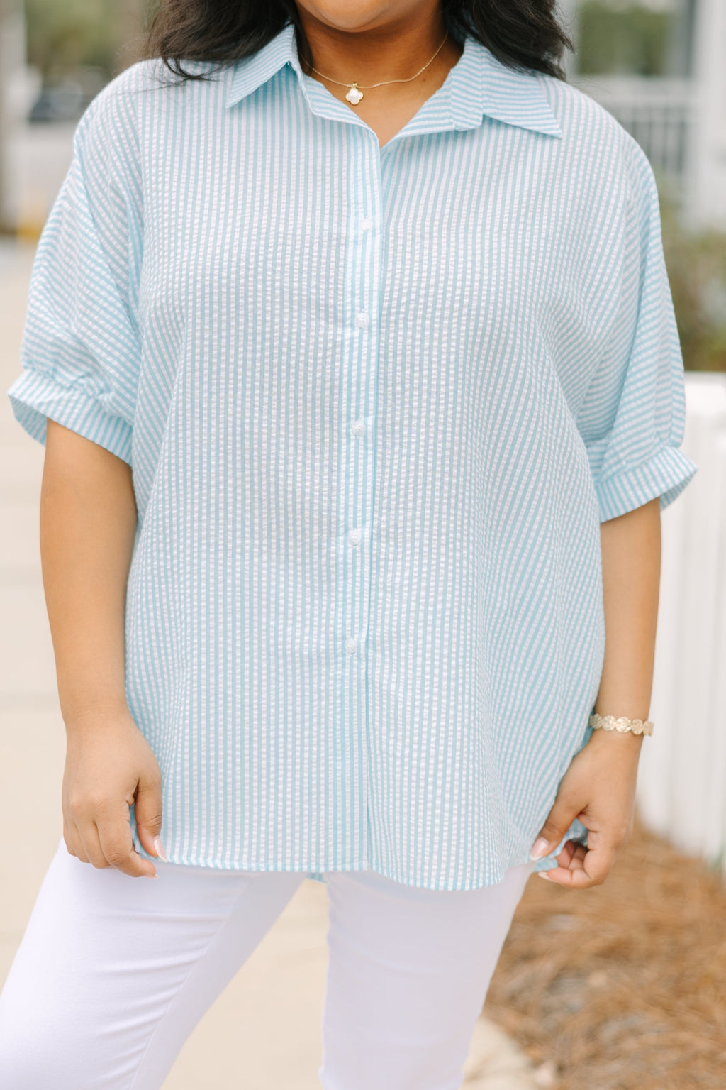 Tangsi Top, Teal Stripe