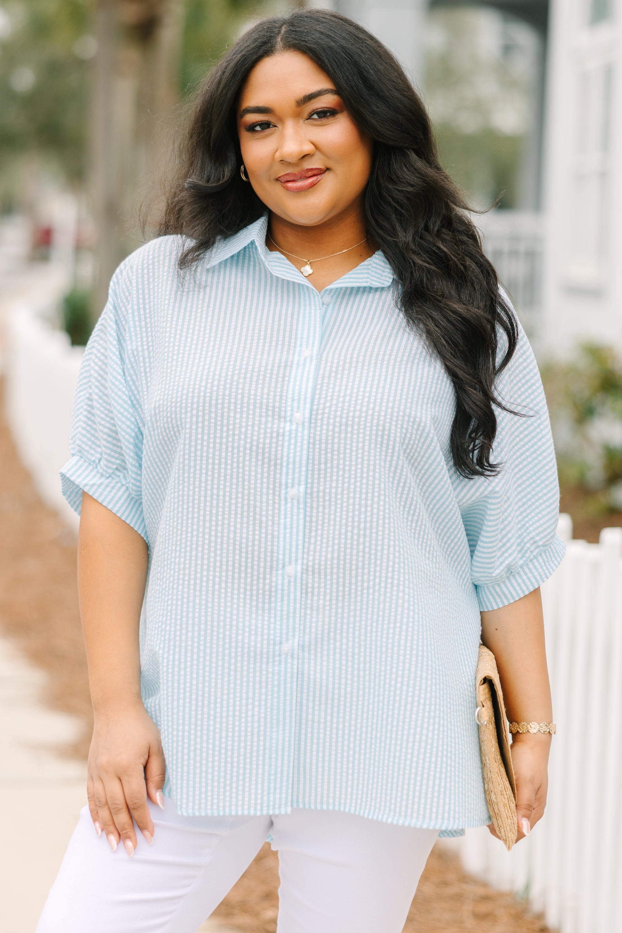 Tangsi Top, Teal Stripe