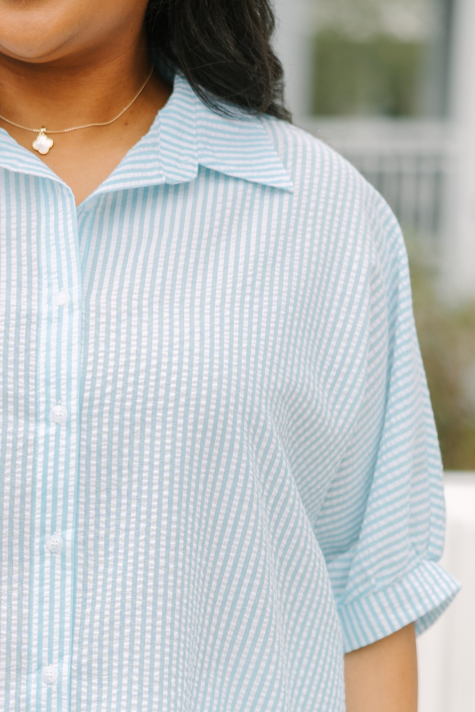Tangsi Top, Teal Stripe