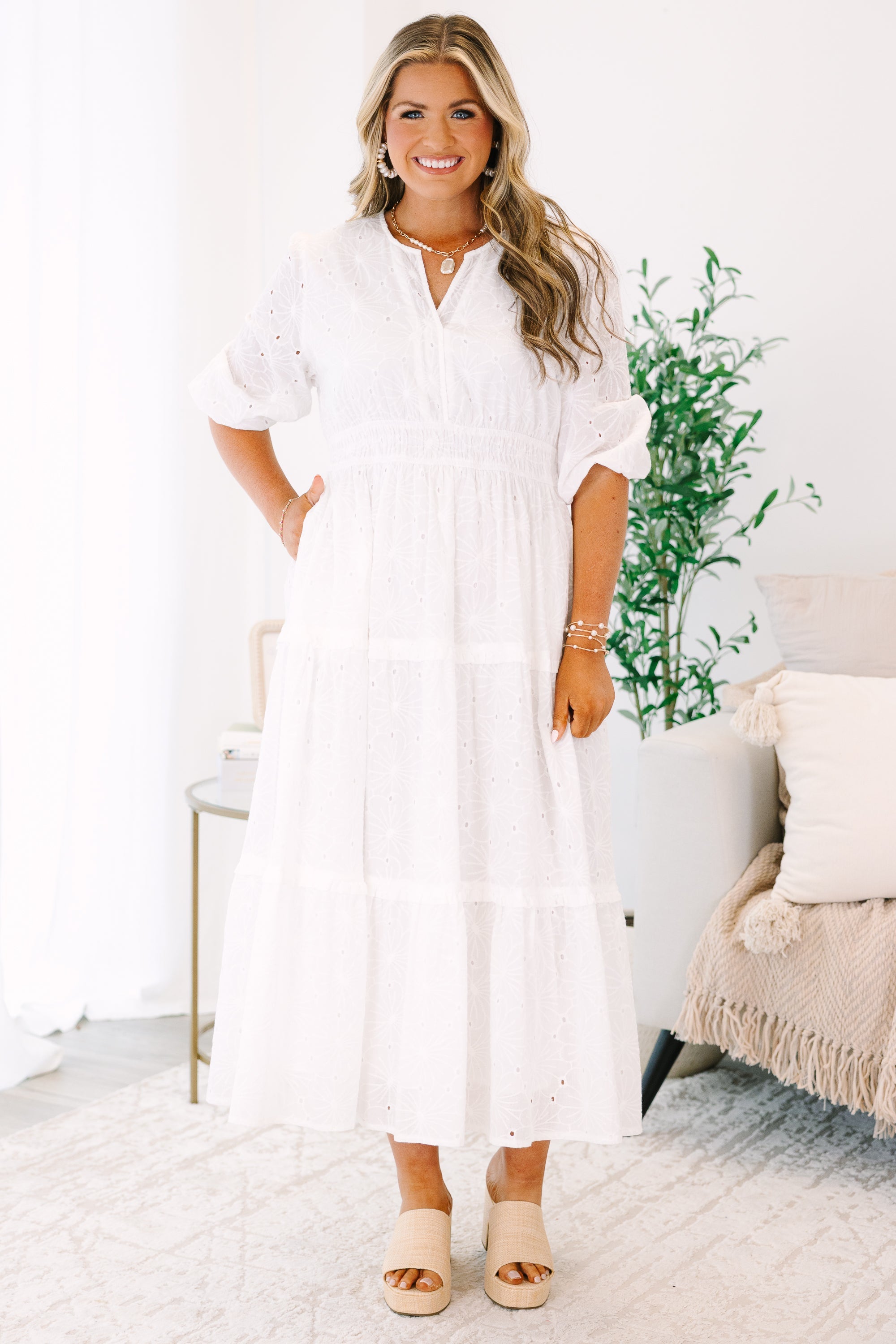 The Clear Choice Dress, White Embroidery