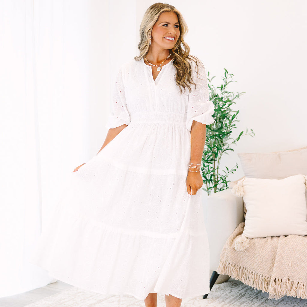 The Clear Choice Dress, White Embroidery